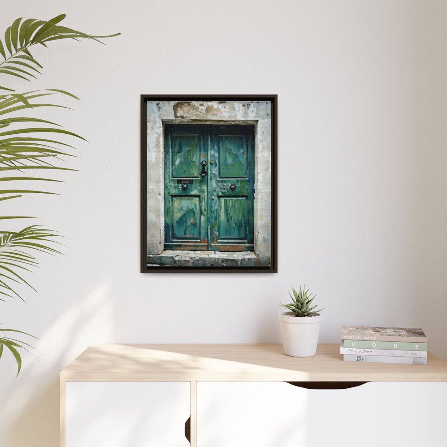 Framed Matte Canvas Art — Weathered Green Door Wall Print