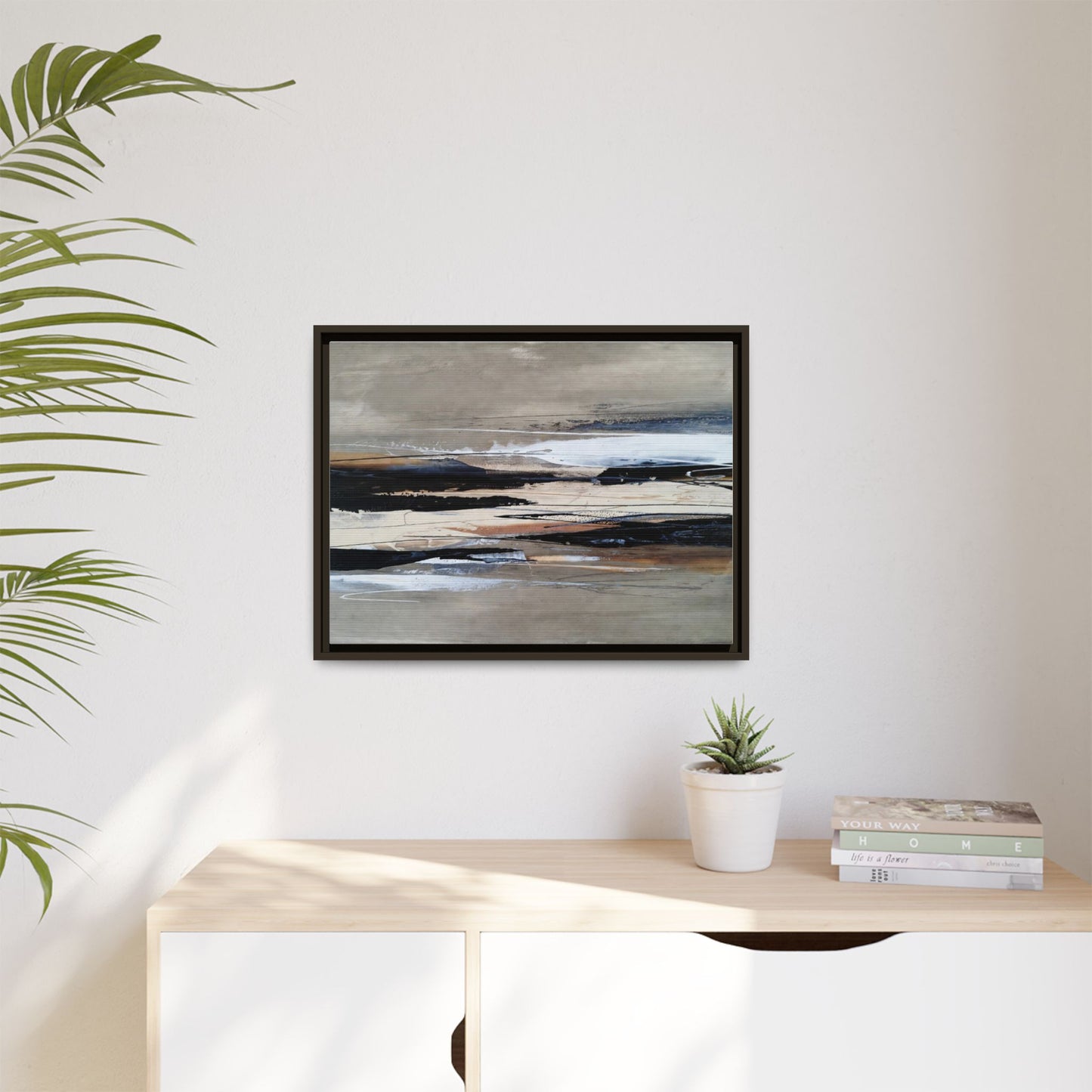Abstract Seascape Matte Canvas Framed Wall Art — Neutral Coastal Landscape