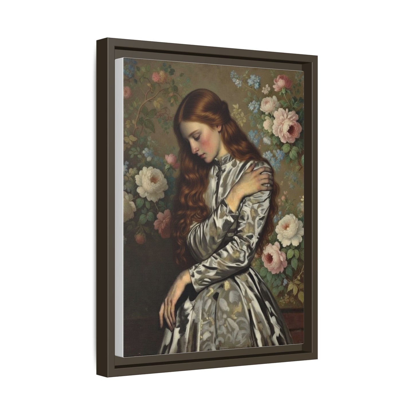 Framed Matte Canvas Art — Vintage Floral Portrait of a Young Woman