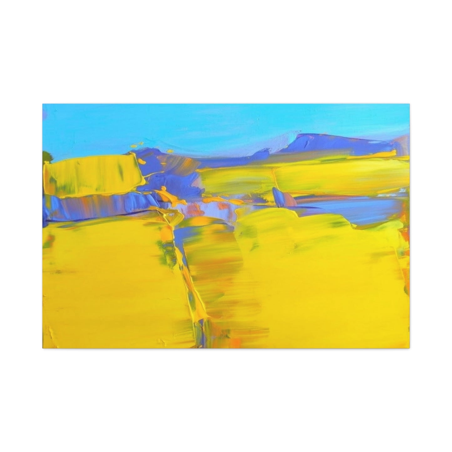 Abstract Yellow Field Canvas Wall Art  Vibrant Landscape Matte Stretched Canvas 1.25"