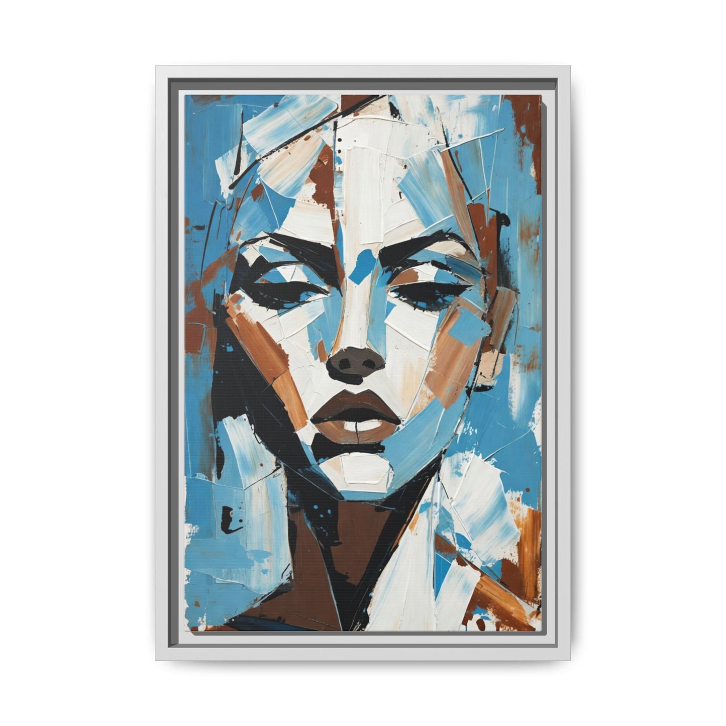 Abstract Blue Face Matte Canvas Wall Art — Framed Modern Portrait Print