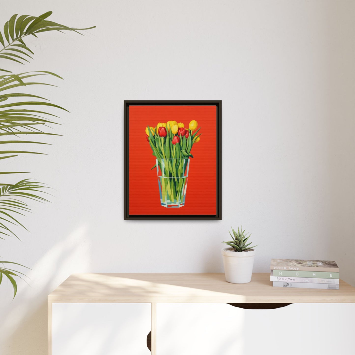 Framed Tulip Bouquet Matte Canvas Art — Vibrant Red Floral Wall Print
