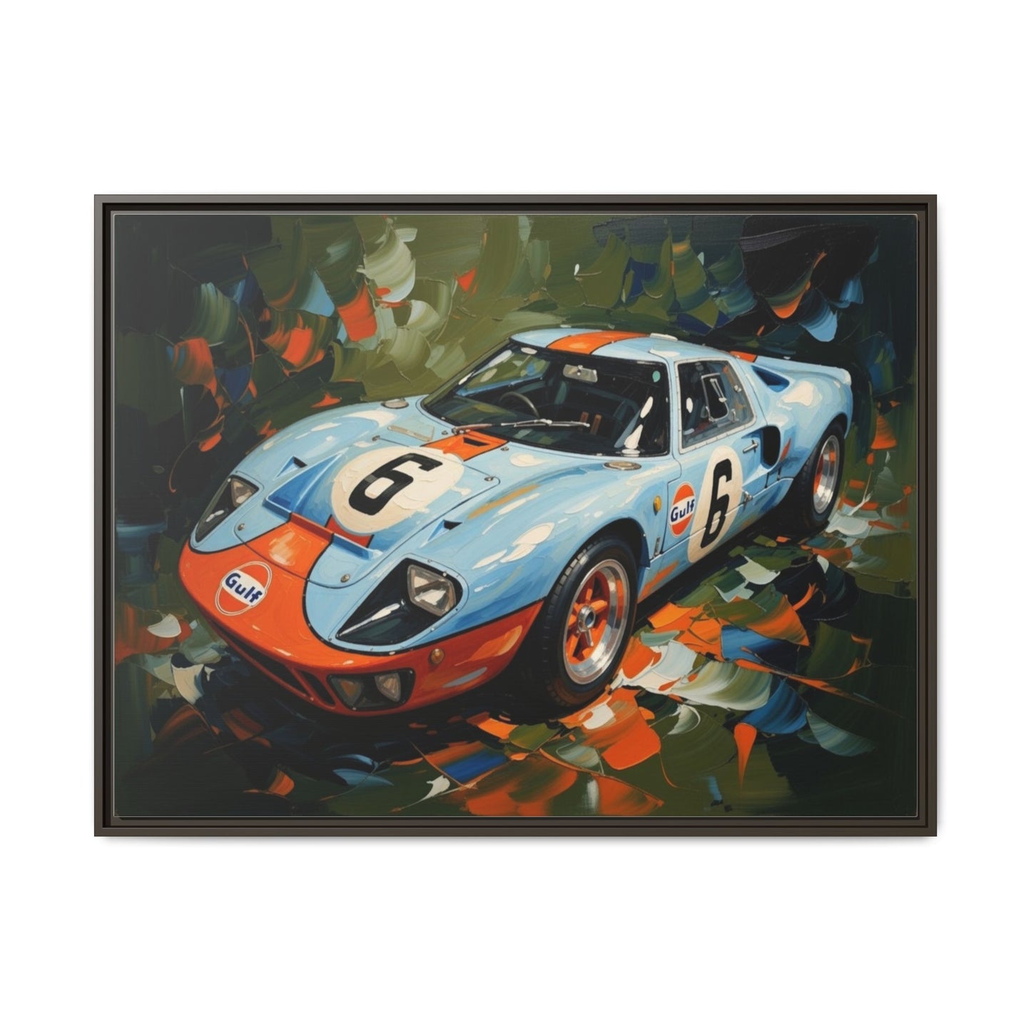 Gulf Racing GT40 Matte Framed Canvas — Vintage Sports Car Wall Art