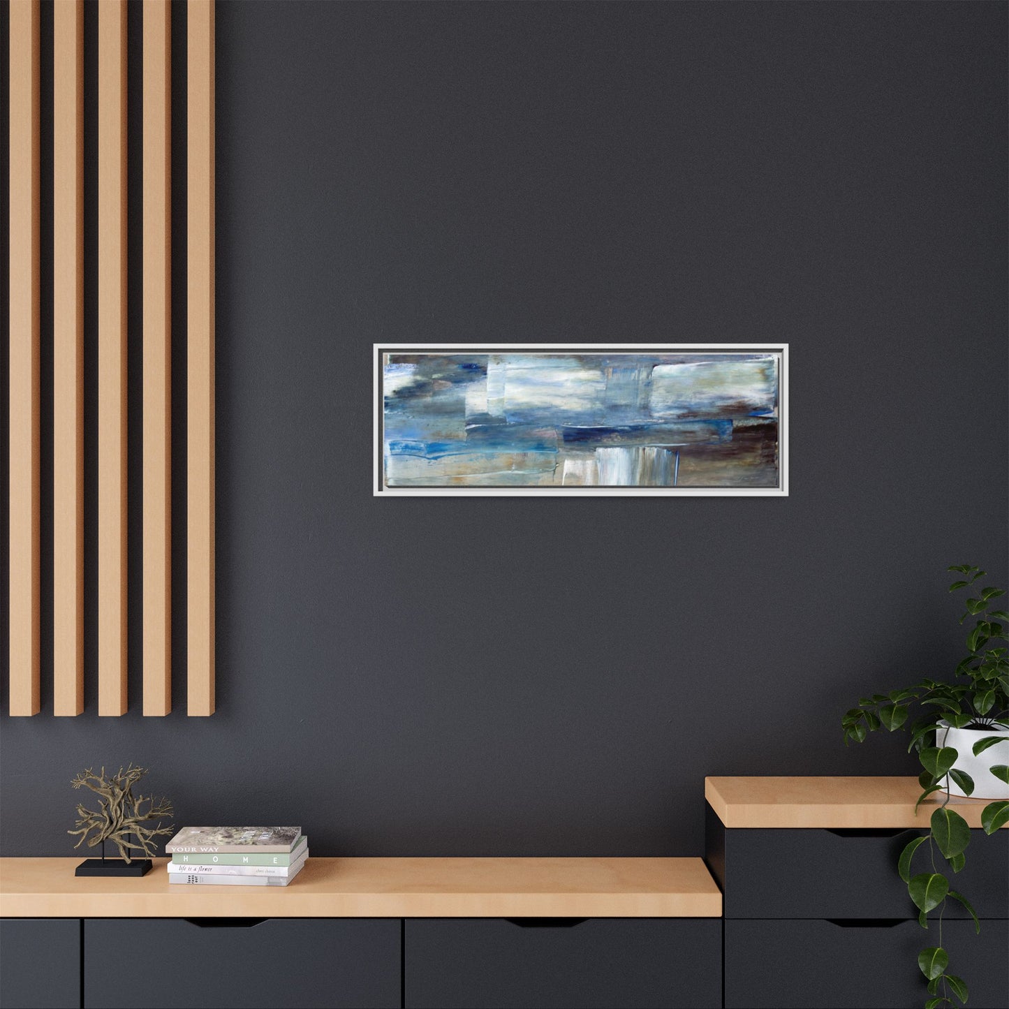 Abstract Blue Coastal Matte Canvas Framed Wall Art