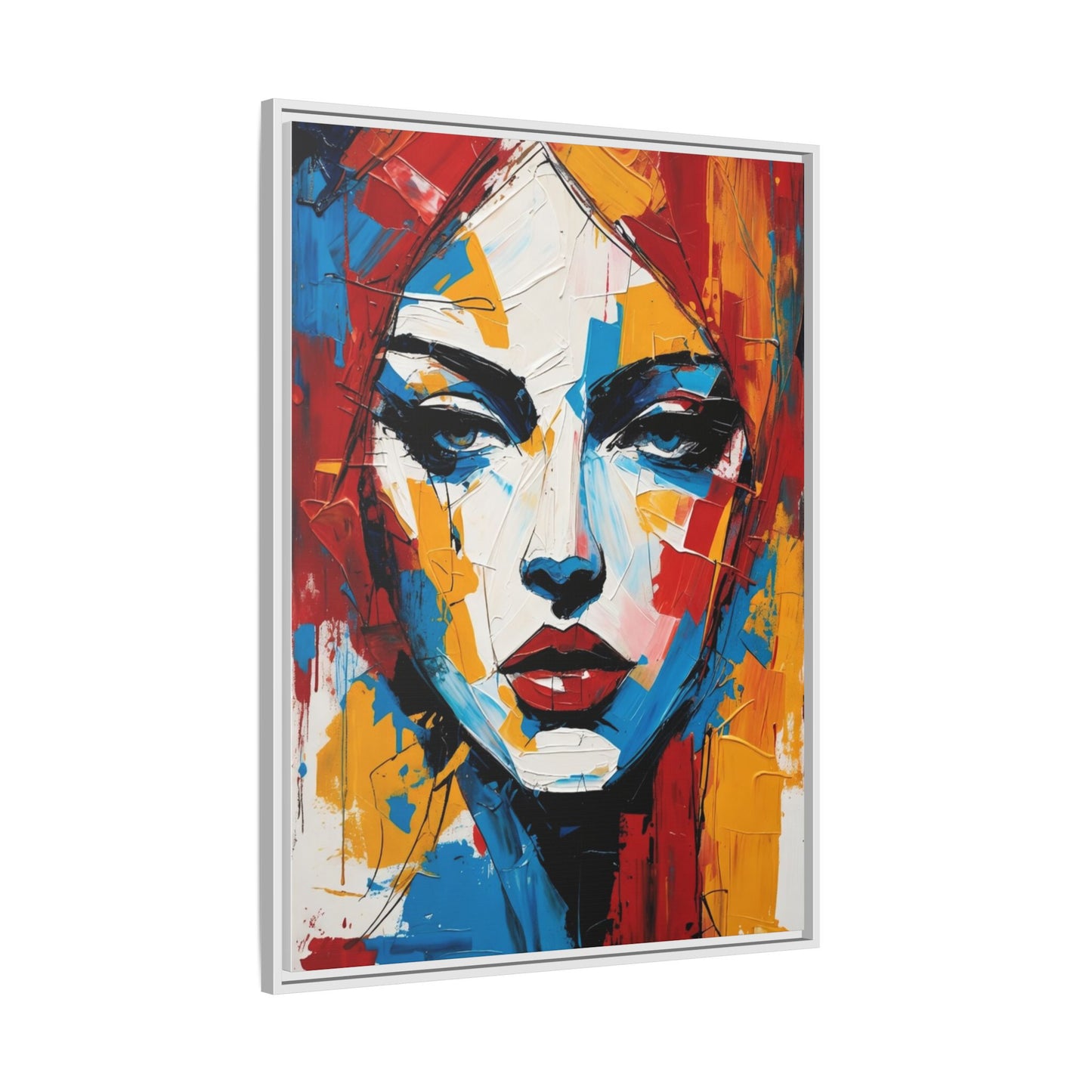 Framed Abstract Portrait Canvas — Colorful Female Face Wall Art