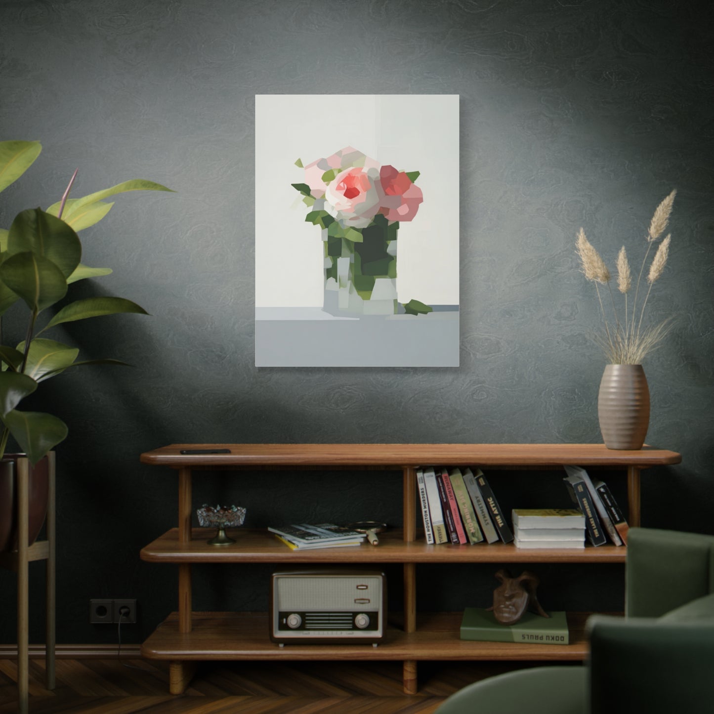 Pink Roses Geometric Canvas Print — Stretched Matte Wall Art