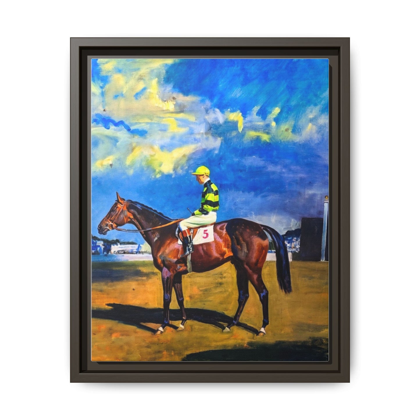 Framed Matte Canvas — Jockey on Racehorse Vintage Equestrian Wall Art