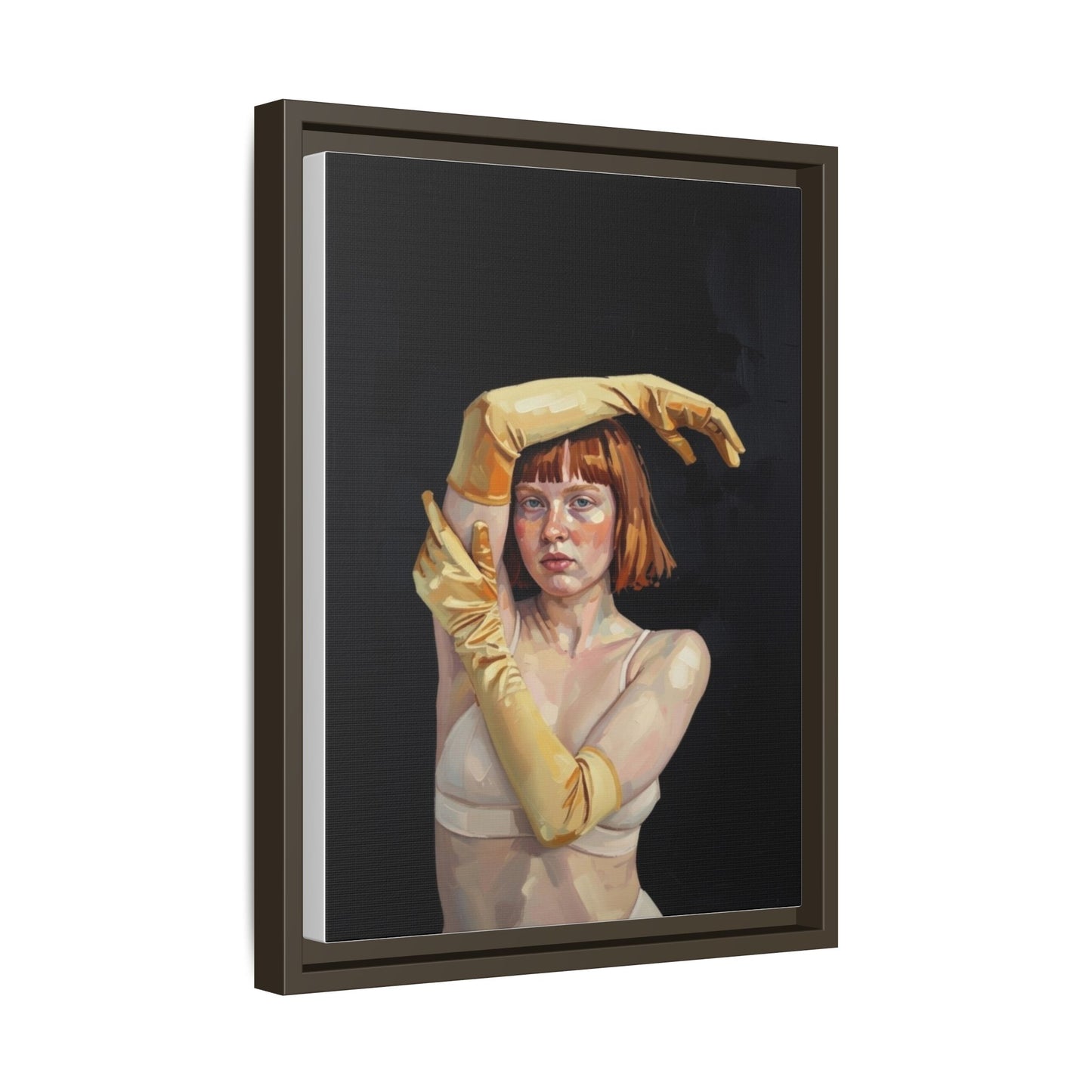 Framed Matte Canvas Art – Portrait of Woman in Yellow Gloves