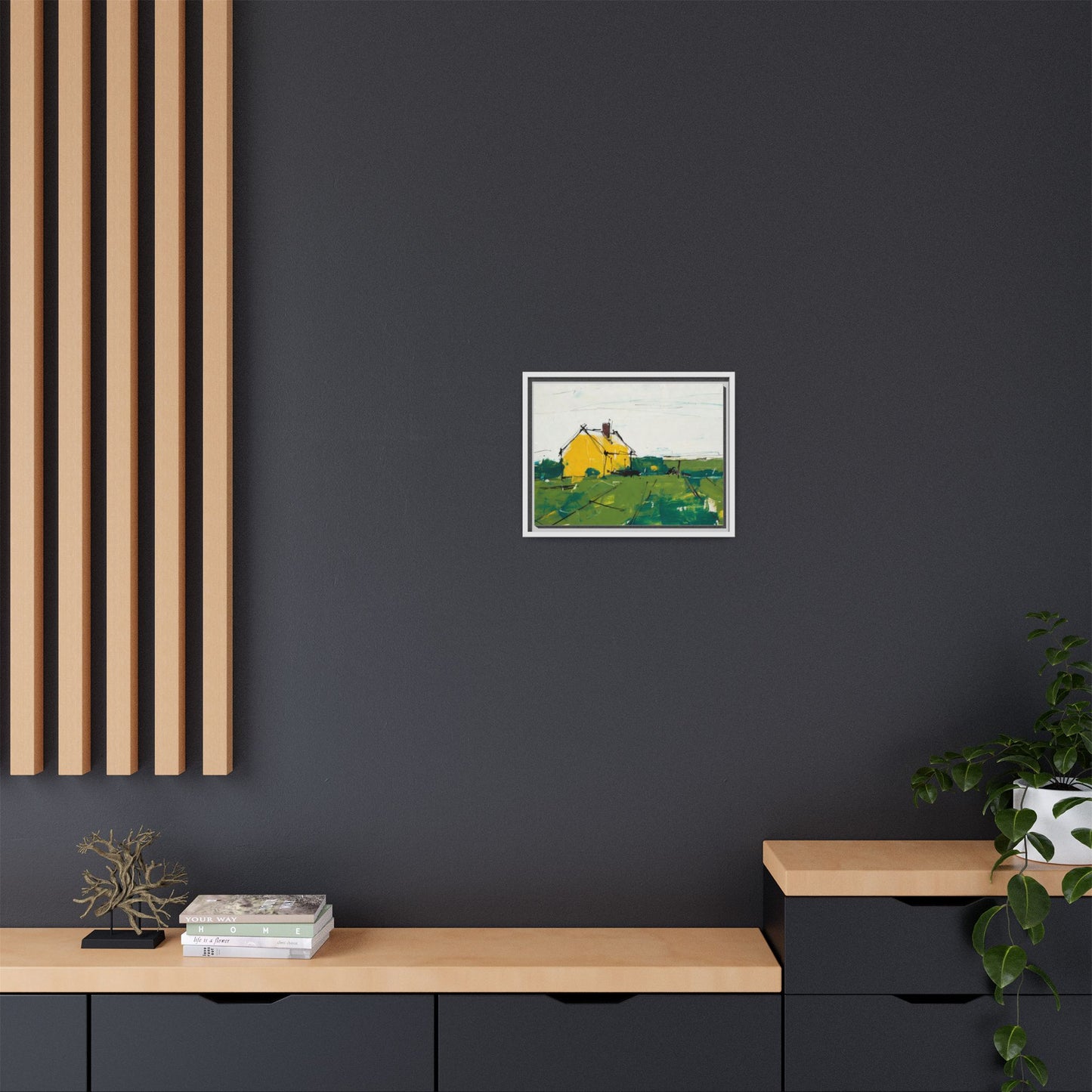 Yellow Cottage Landscape Framed Canvas Print
