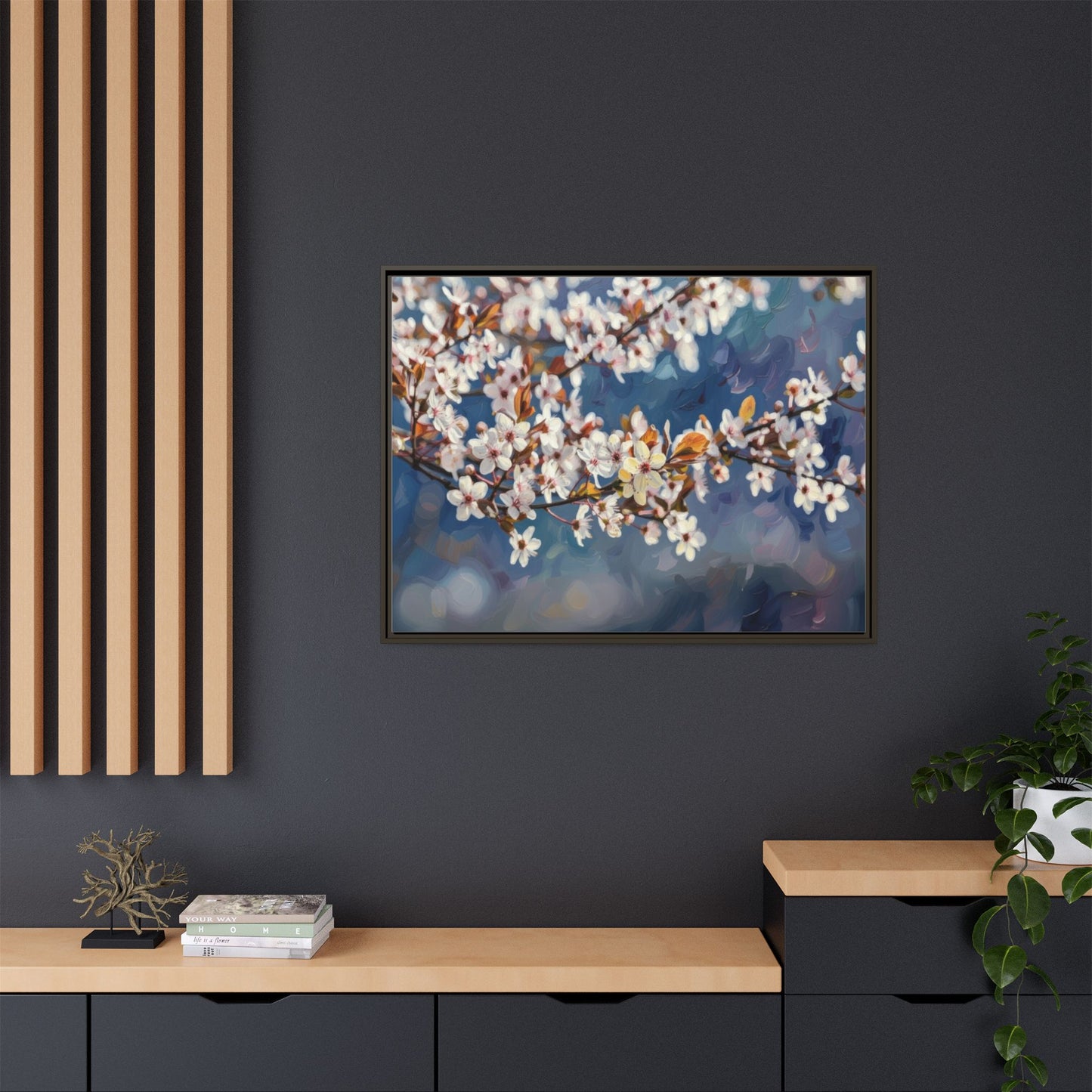Framed Matte Canvas Print — Cherry Blossom Branch Wall Art