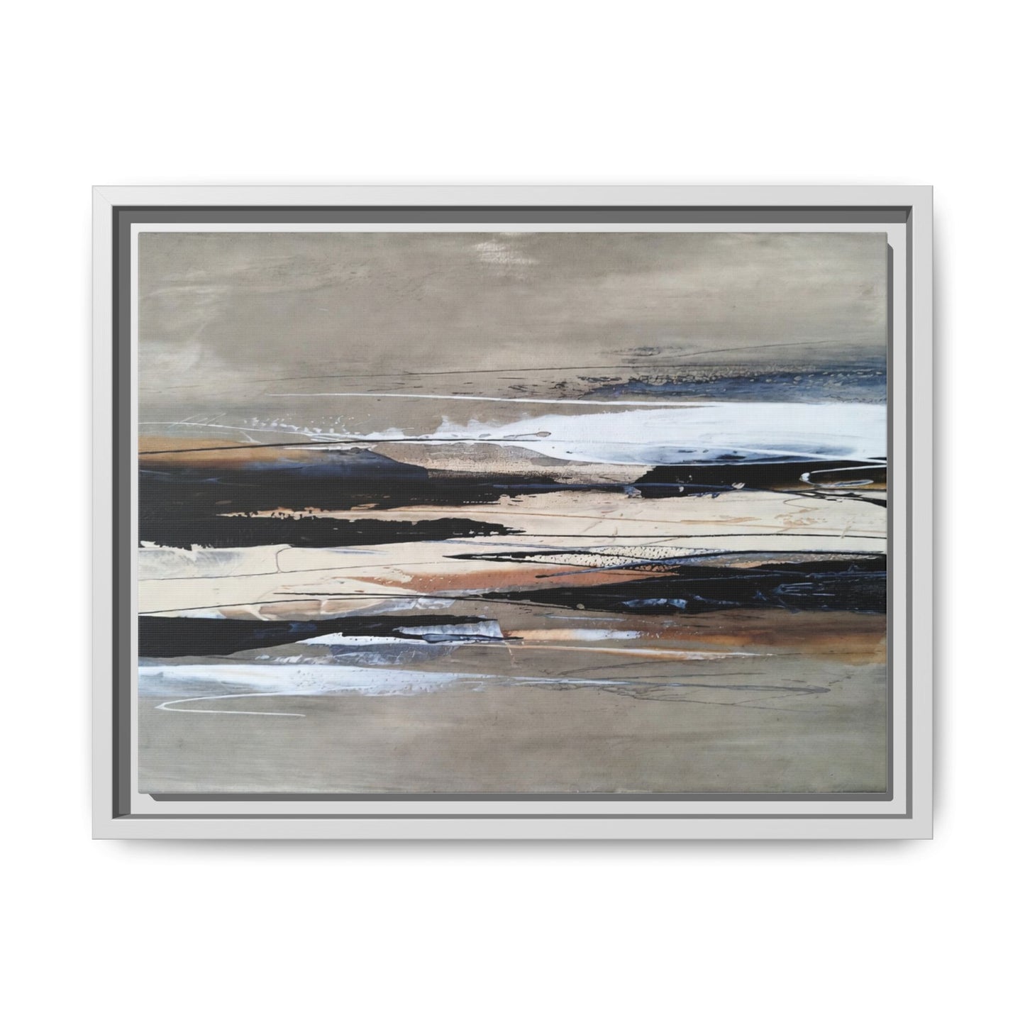 Abstract Seascape Matte Canvas Framed Wall Art — Neutral Coastal Landscape