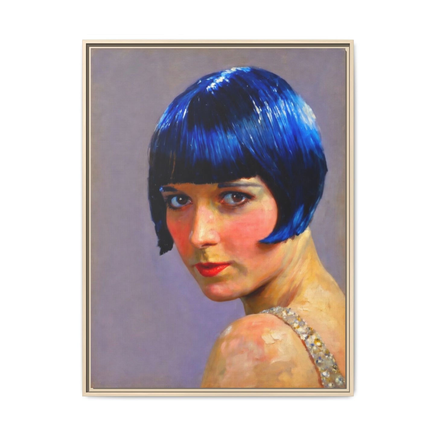Framed Matte Canvas Art Print — Vintage Portrait with Blue Bob