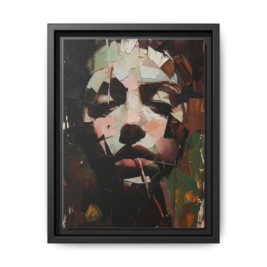 Matte Framed Canvas Art — Abstract Female Portrait, Moody Multicolor