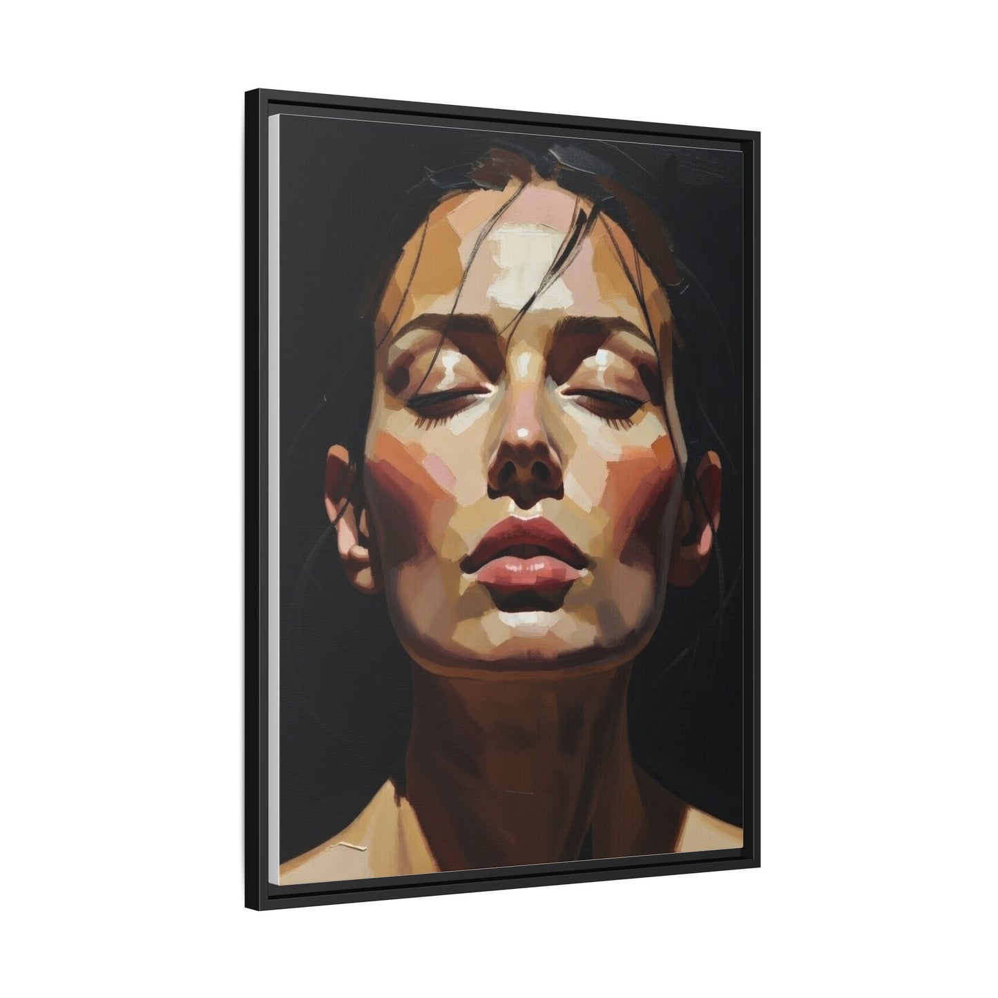 Framed Matte Canvas Portrait – Woman with Eyes Closed (Multi‑Color)