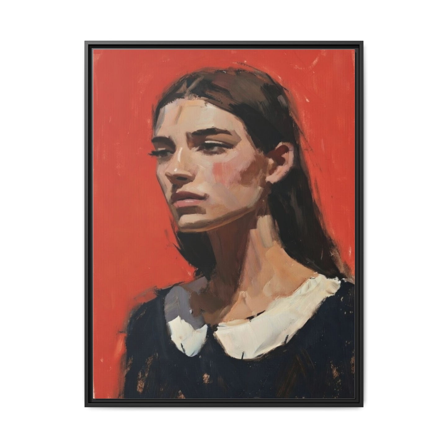 Framed Matte Canvas Portrait Print — Moody Red Figurative Art