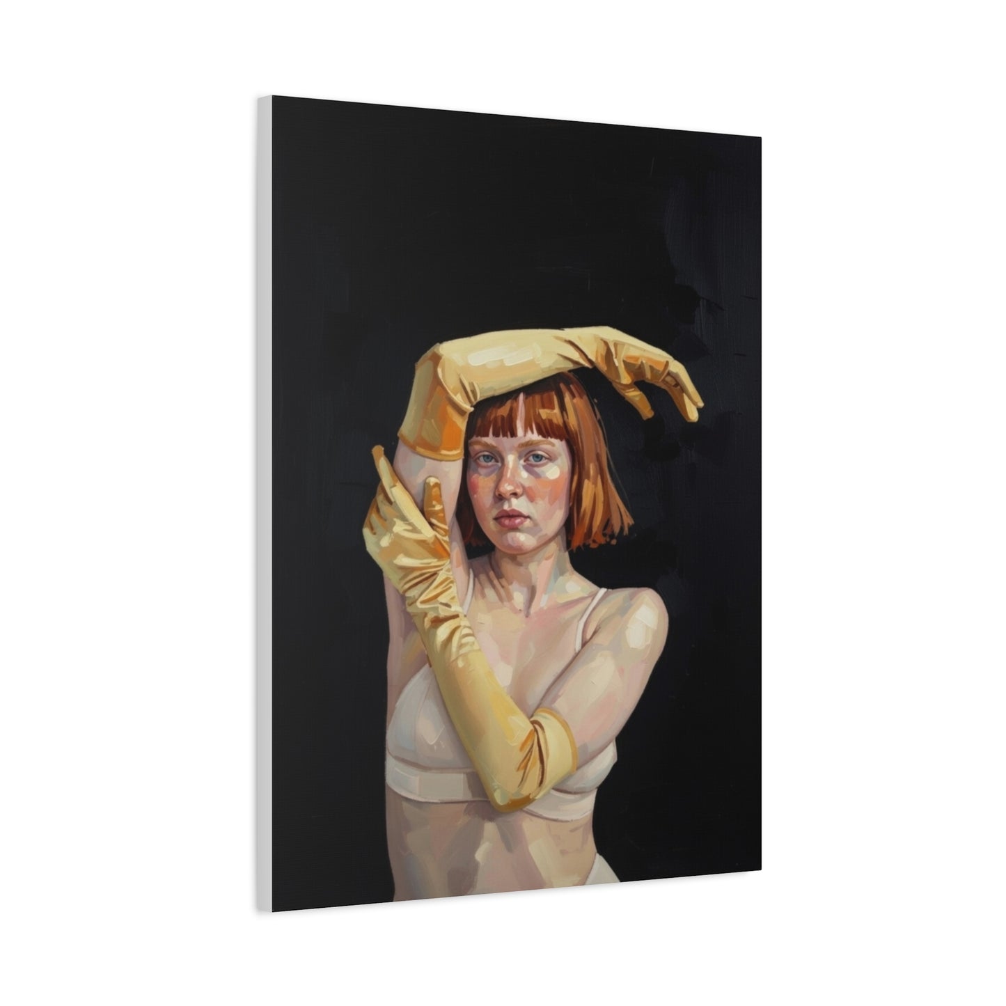Contemporary Portrait Canvas — Redhead in Yellow Gloves Matte Stretched Art