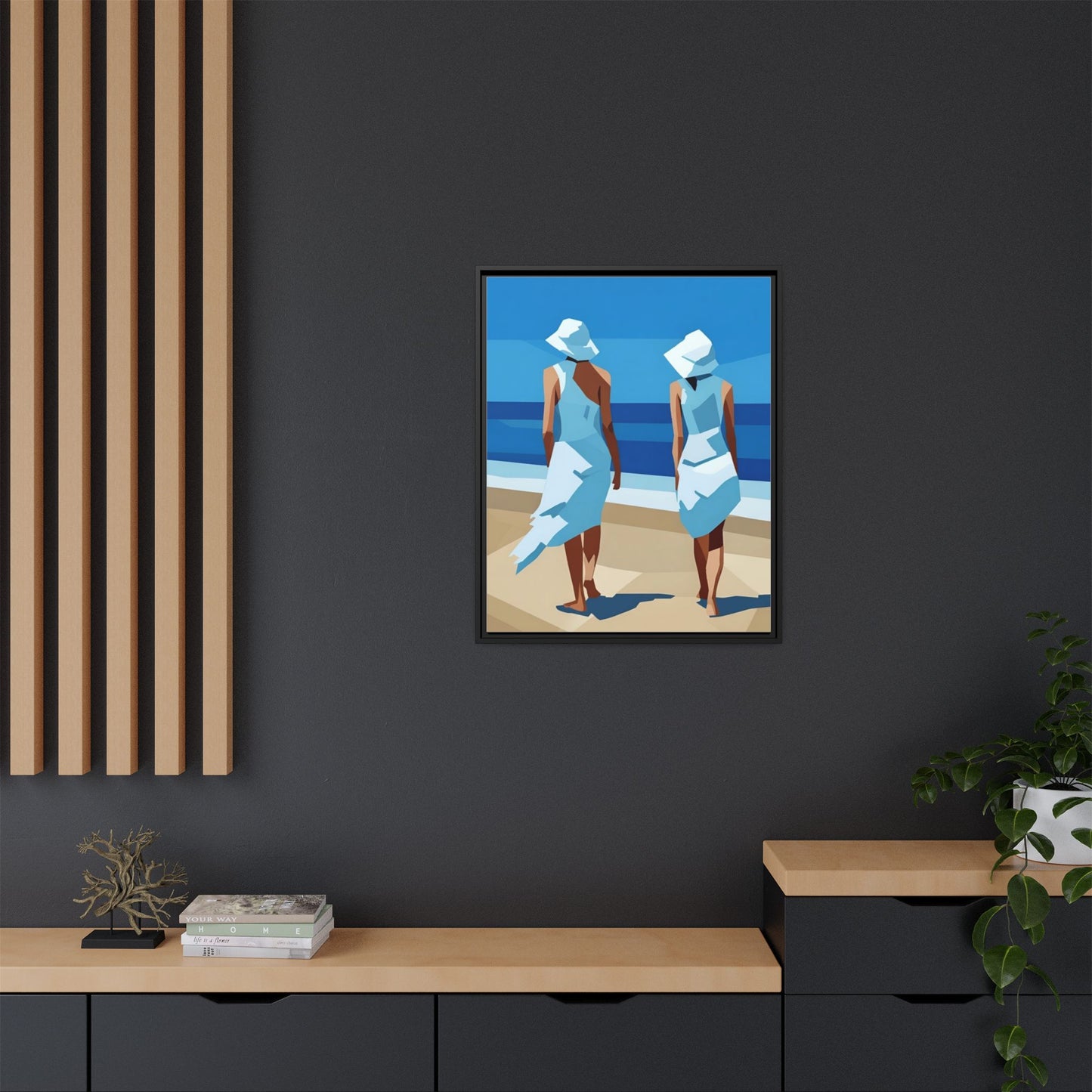 Seaside Stroll Matte Canvas Framed Print — Coastal Beach Art