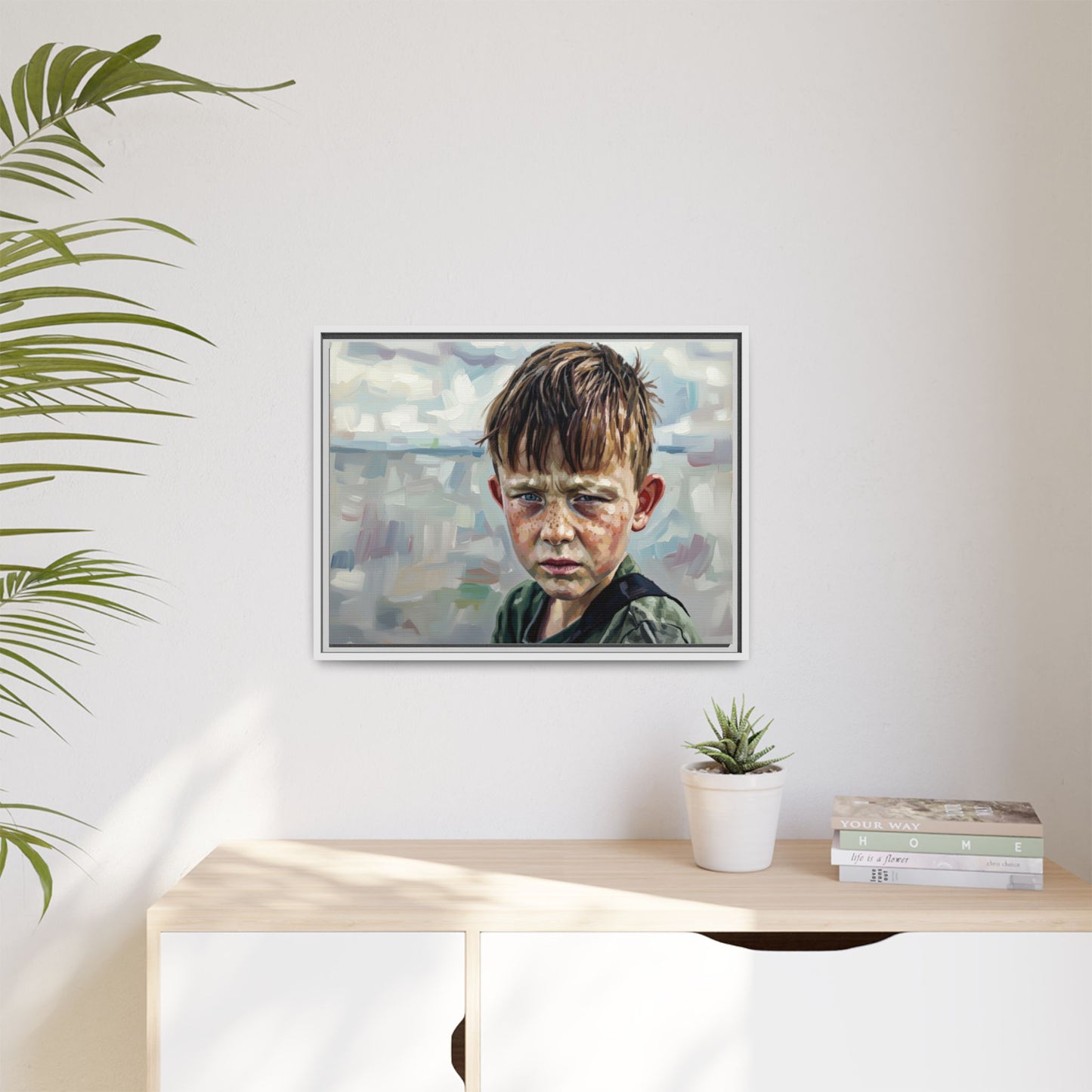 Framed Matte Canvas: Gritty Boy Portrait Art Print