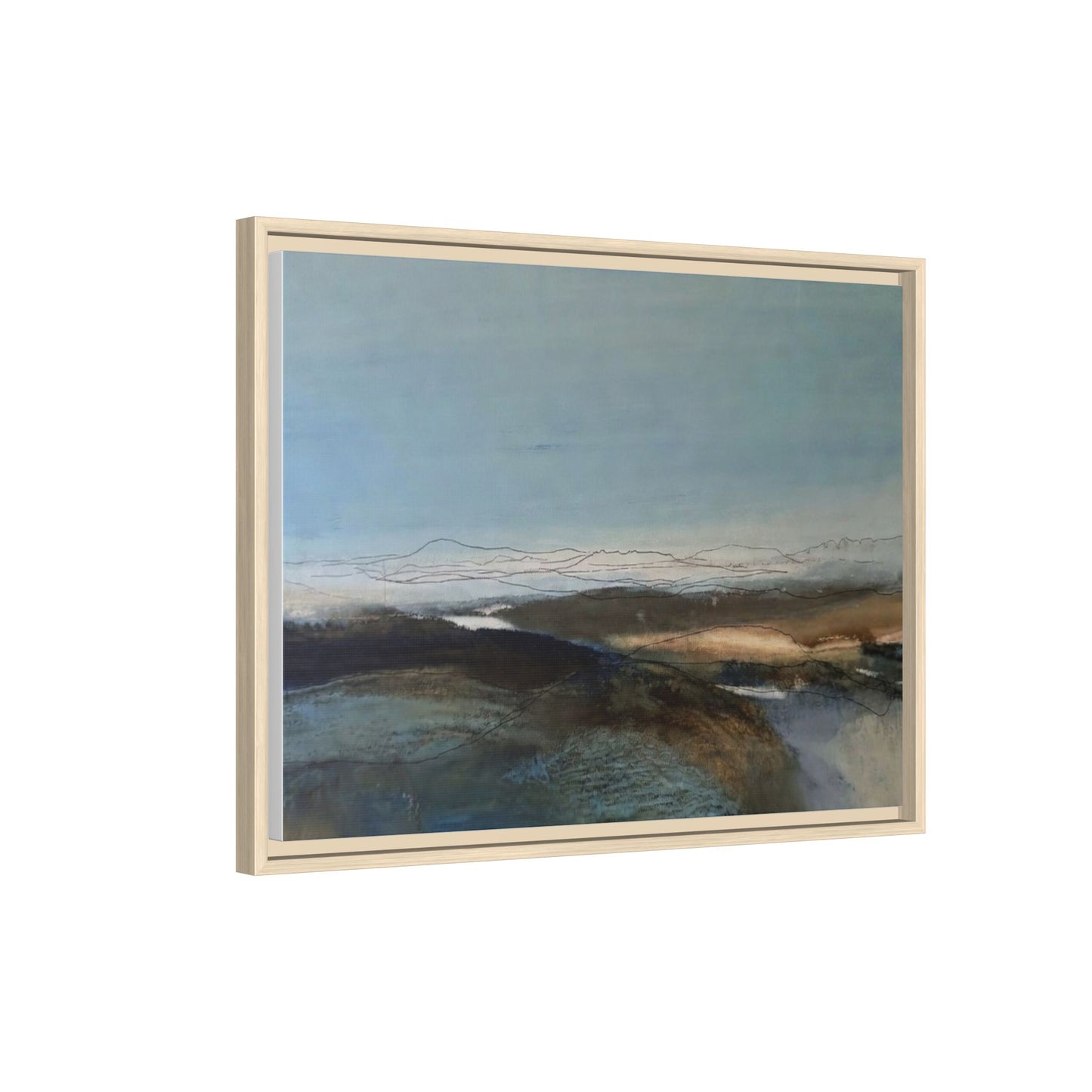 Framed Matte Canvas Wall Art — Serene Abstract Blue Landscape