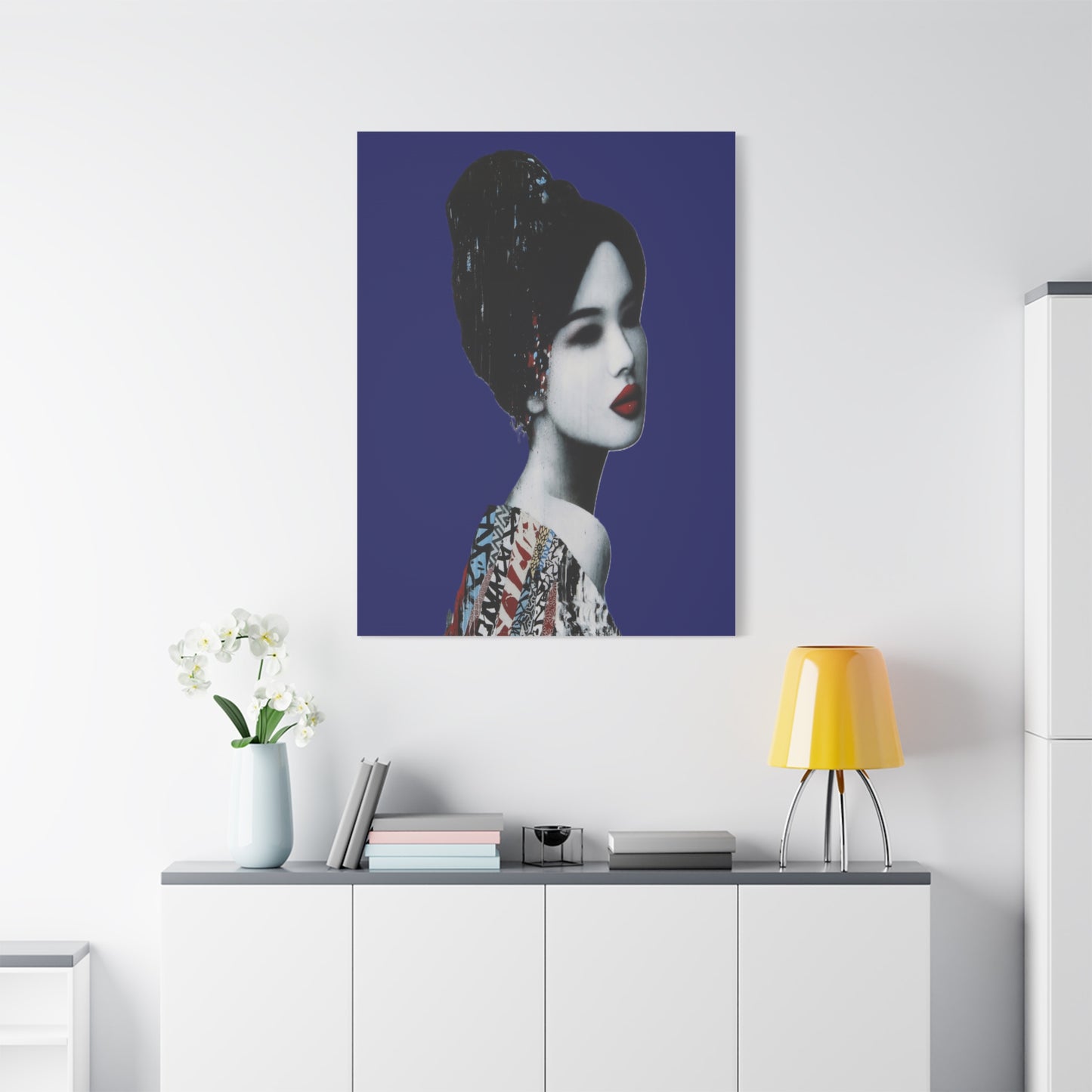 Geisha Portrait Matte Canvas Print — Modern Asian-Inspired Wall Art