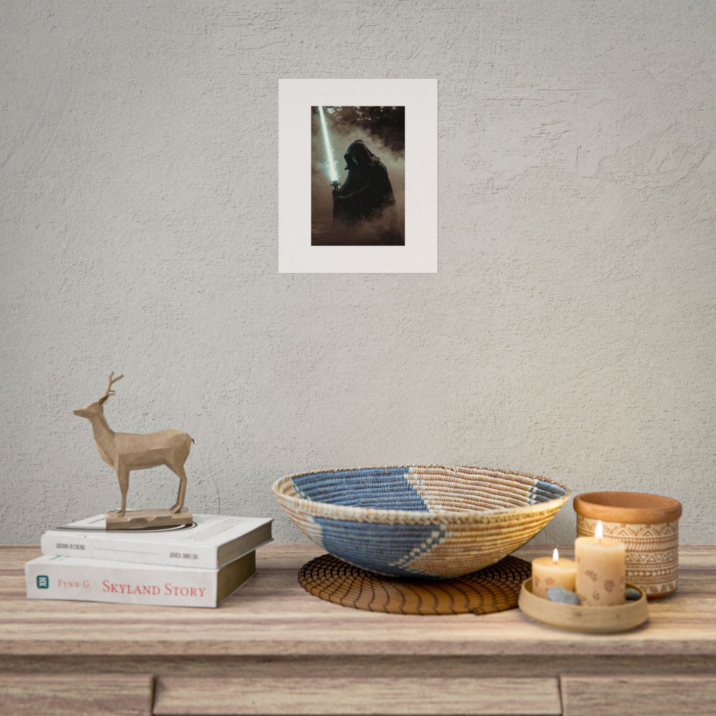 Dark Jedi Lightsaber Poster — Sci‑Fi Hooded Warrior Rolled Art Print