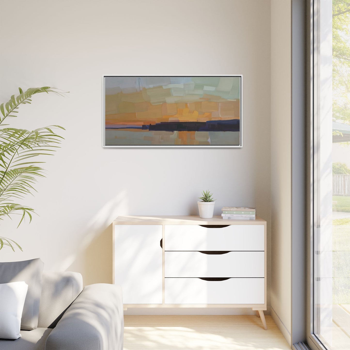 Framed Matte Canvas Sunset Abstract Landscape Art Print