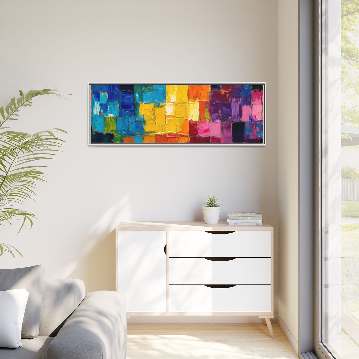 Abstract Rainbow Mosaic Framed Canvas Print — Colorful Modern Wall Art