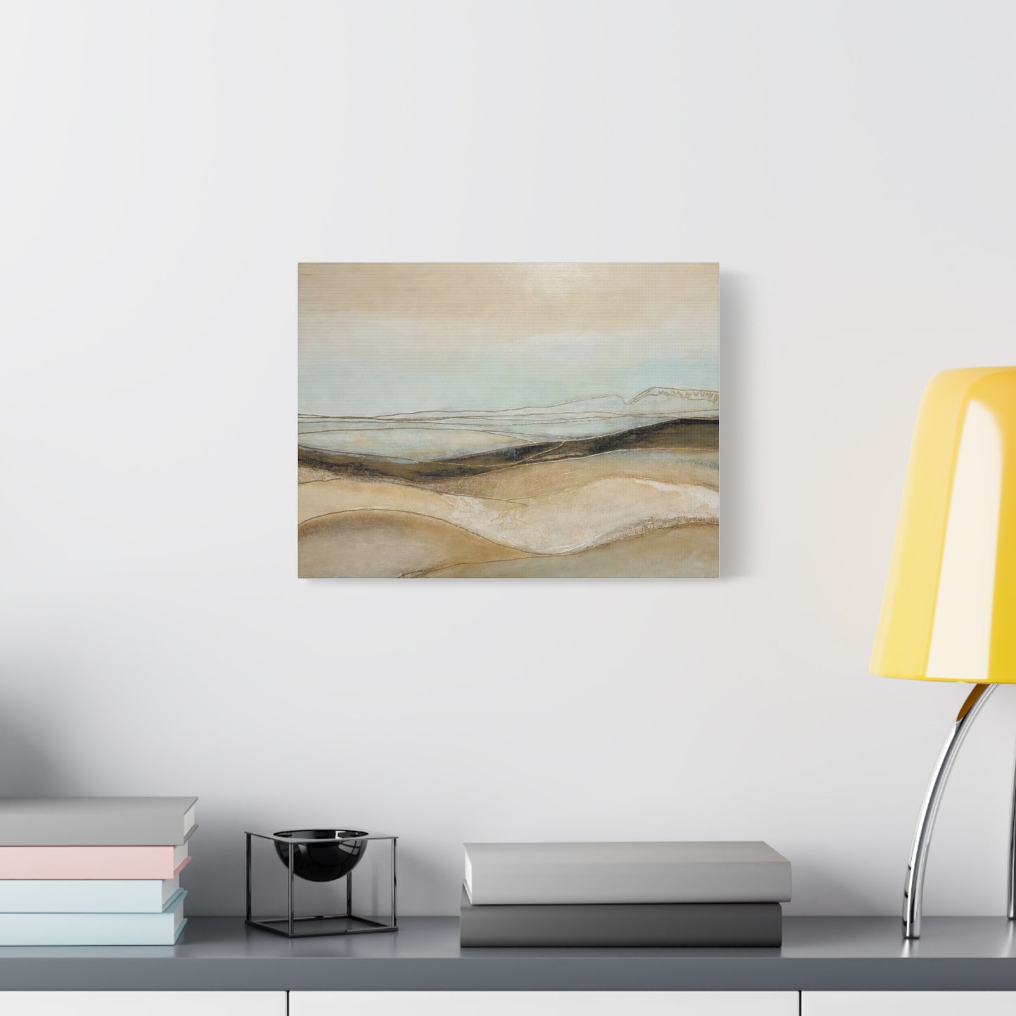 Abstract Coastal Landscape Matte Canvas Wall Art — Neutral Beach Waves Stretched Canvas