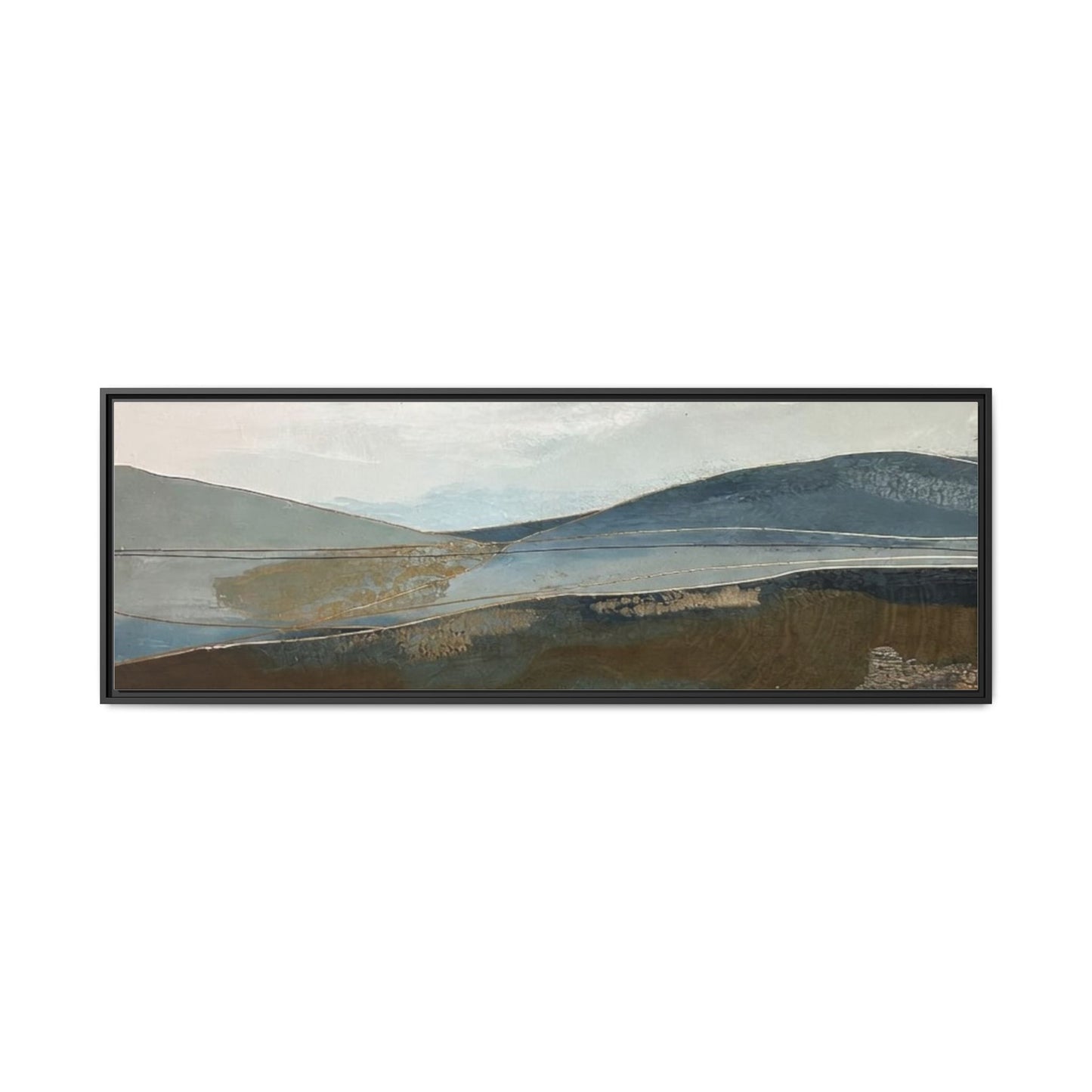 Framed Matte Canvas Landscape Art - Serene Abstract Hills in Blue & Earth Tones