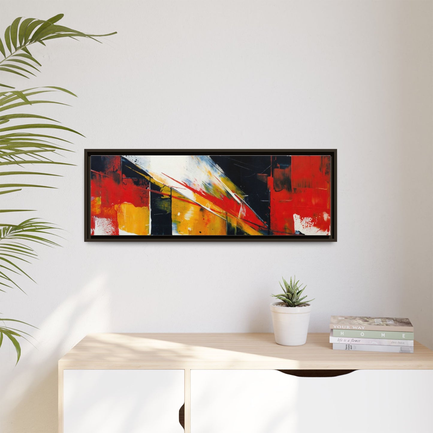 Abstract Red & Black Framed Canvas Print — Modern Geometric Wall Art