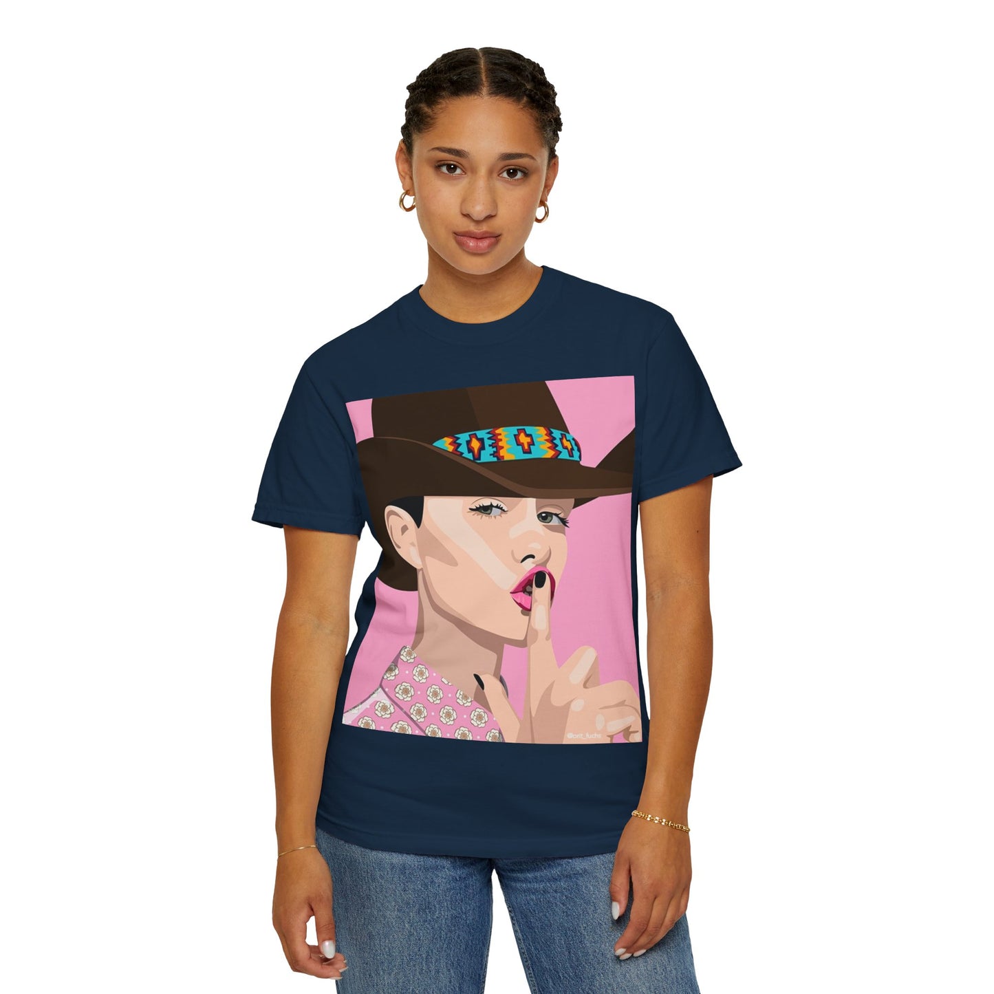 Cowgirl Pop Art T-Shirt — Pink 'Shh' Graphic Tee