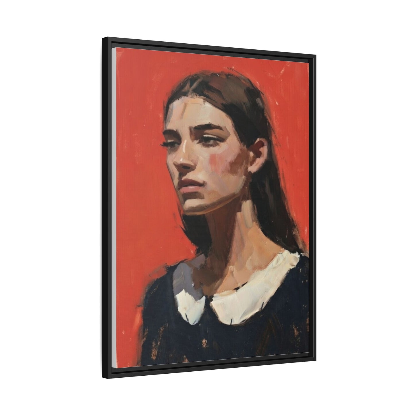Framed Matte Canvas Portrait Print — Moody Red Figurative Art