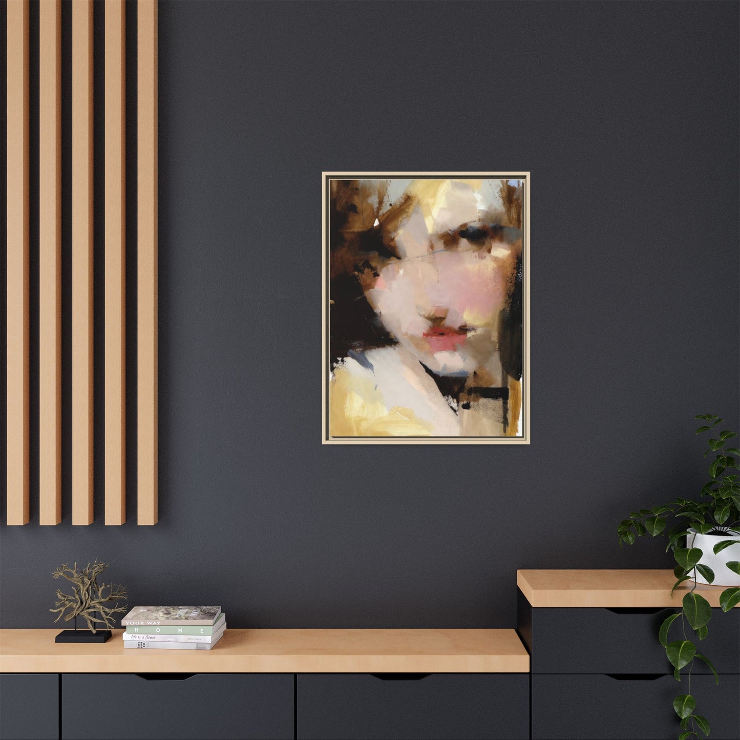 Abstract Portrait Matte Canvas Framed Print — Modern Feminine Wall Art
