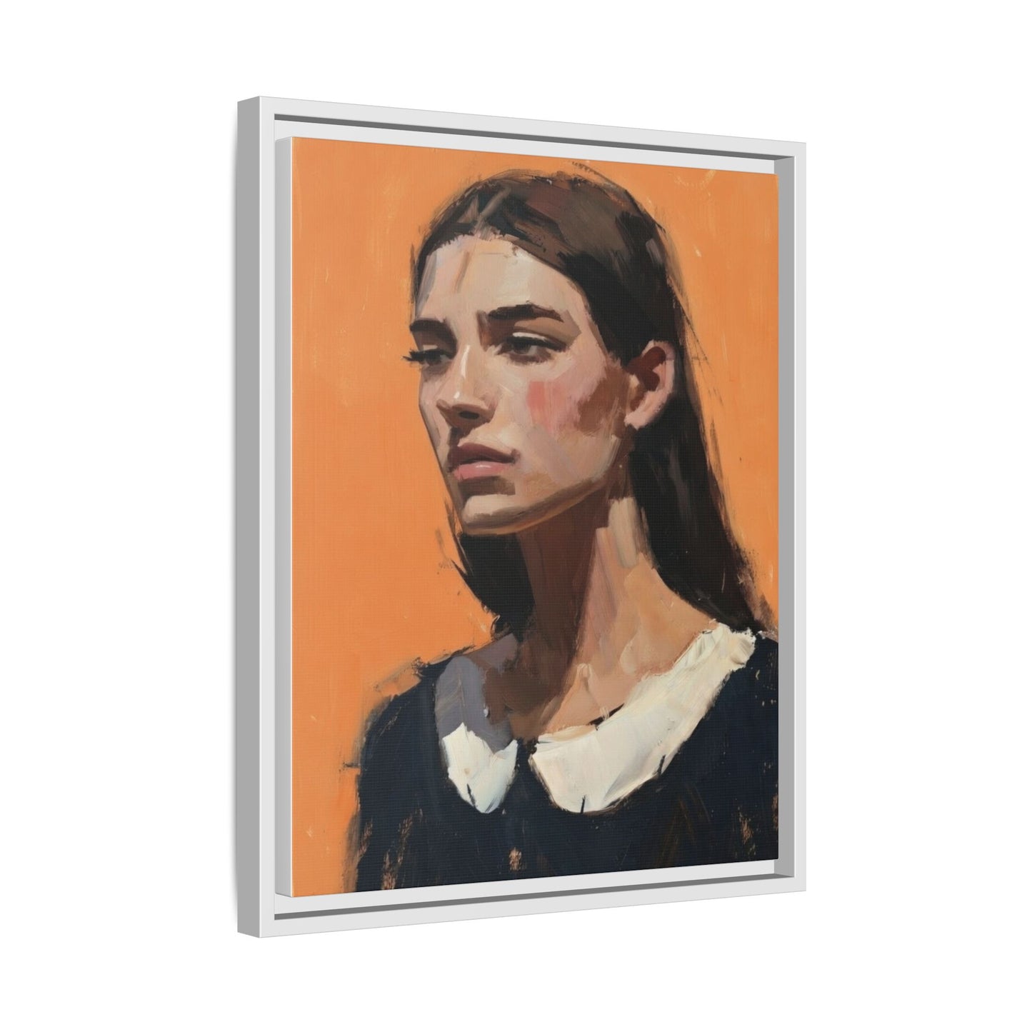 Framed Matte Canvas Portrait Art — Modern Figurative Painting on Orange