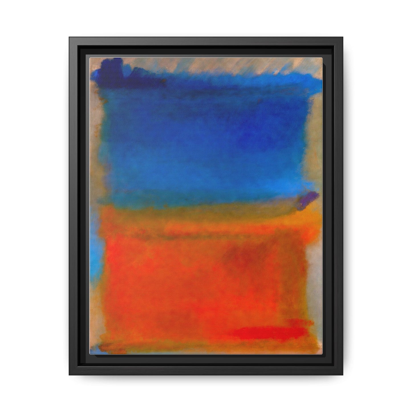 Abstract Color Block Matte Canvas Framed Wall Art — Blue & Orange Modern Painting