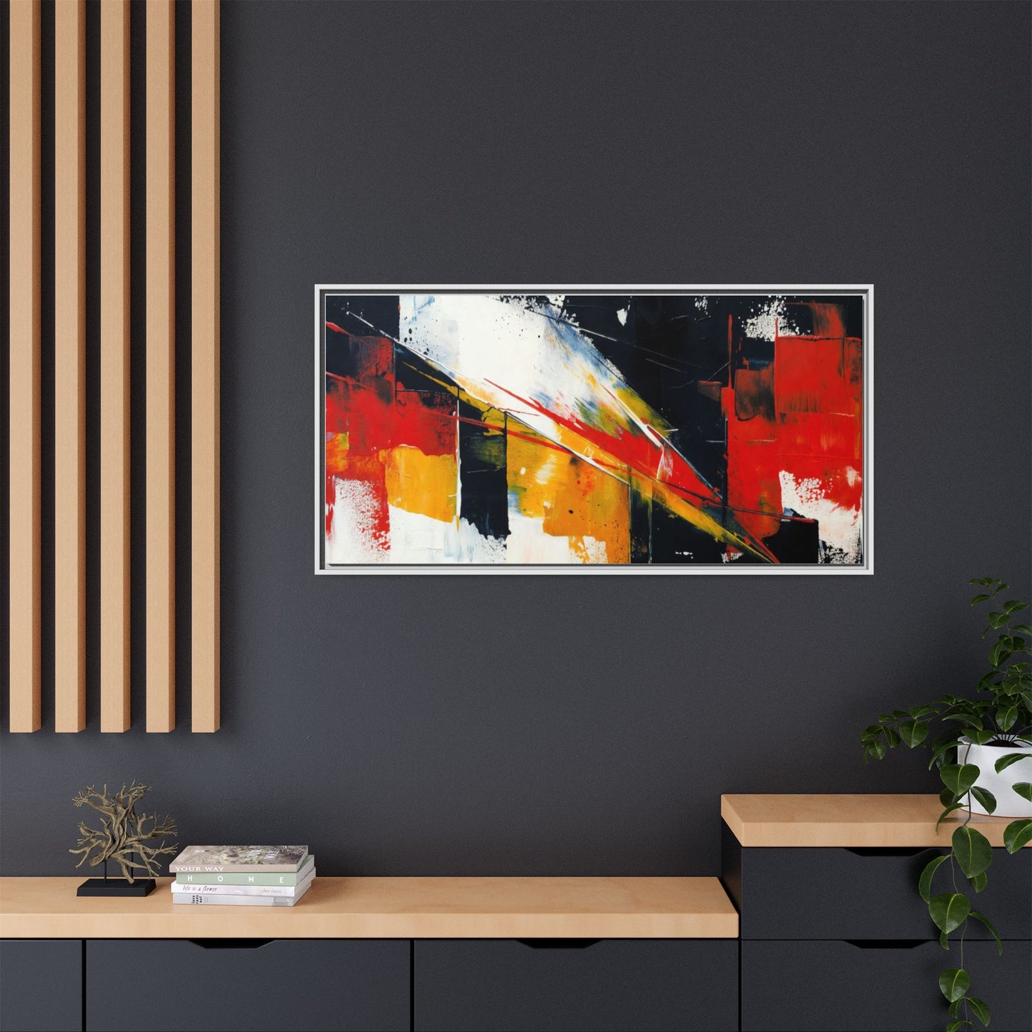 Abstract Red & Black Framed Canvas Print — Modern Geometric Wall Art