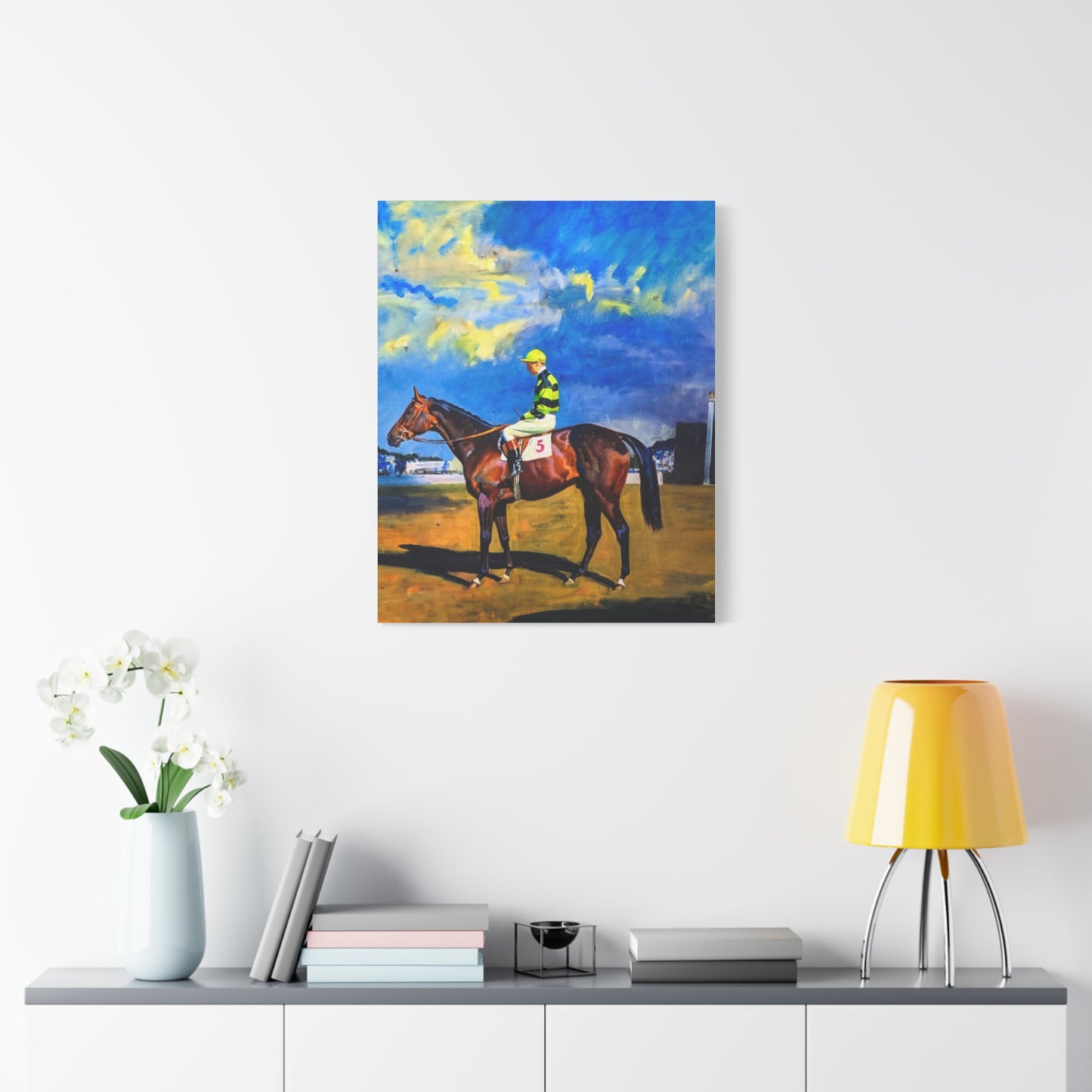 Horse Racing Jockey Canvas Print — Equestrian Art Matte Stretched Wall Decor