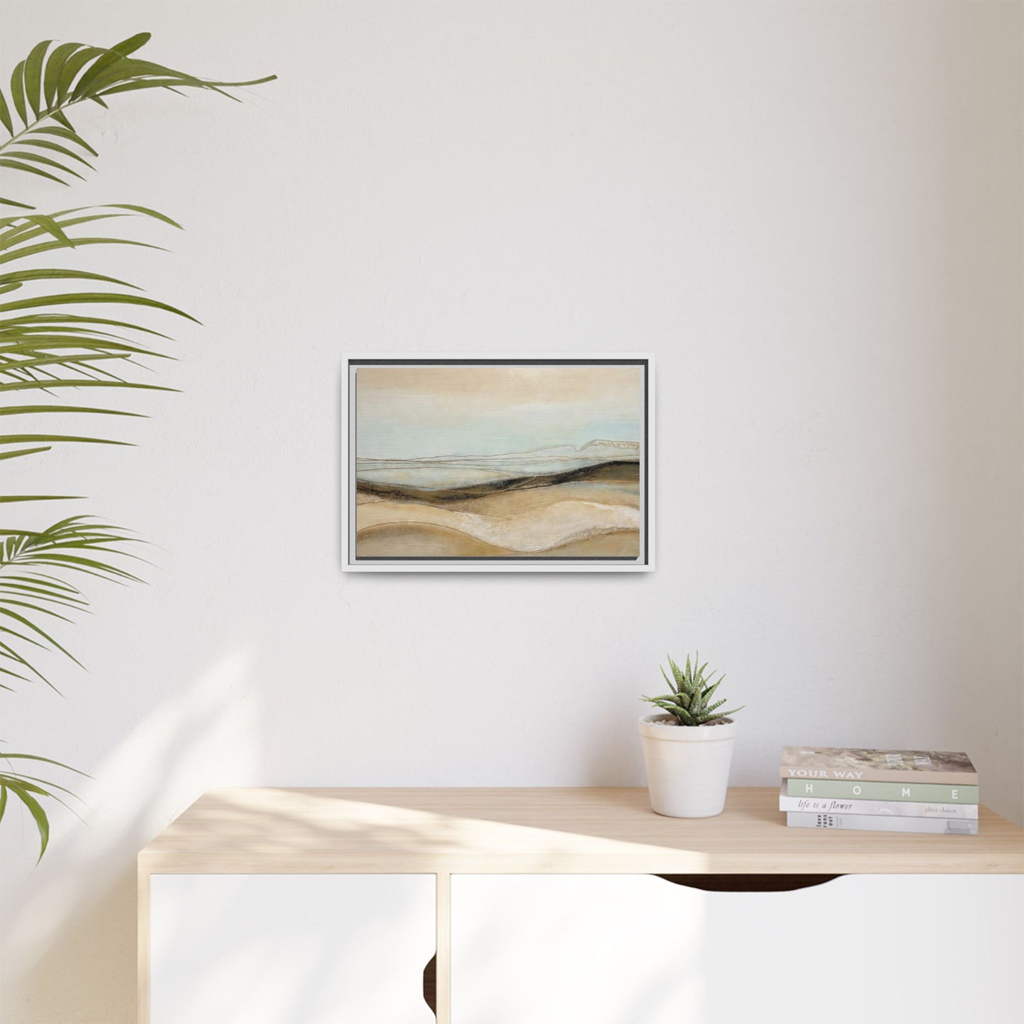 Framed Matte Canvas Wall Art — Neutral Abstract Landscape in Soft Blues & Earth Tones