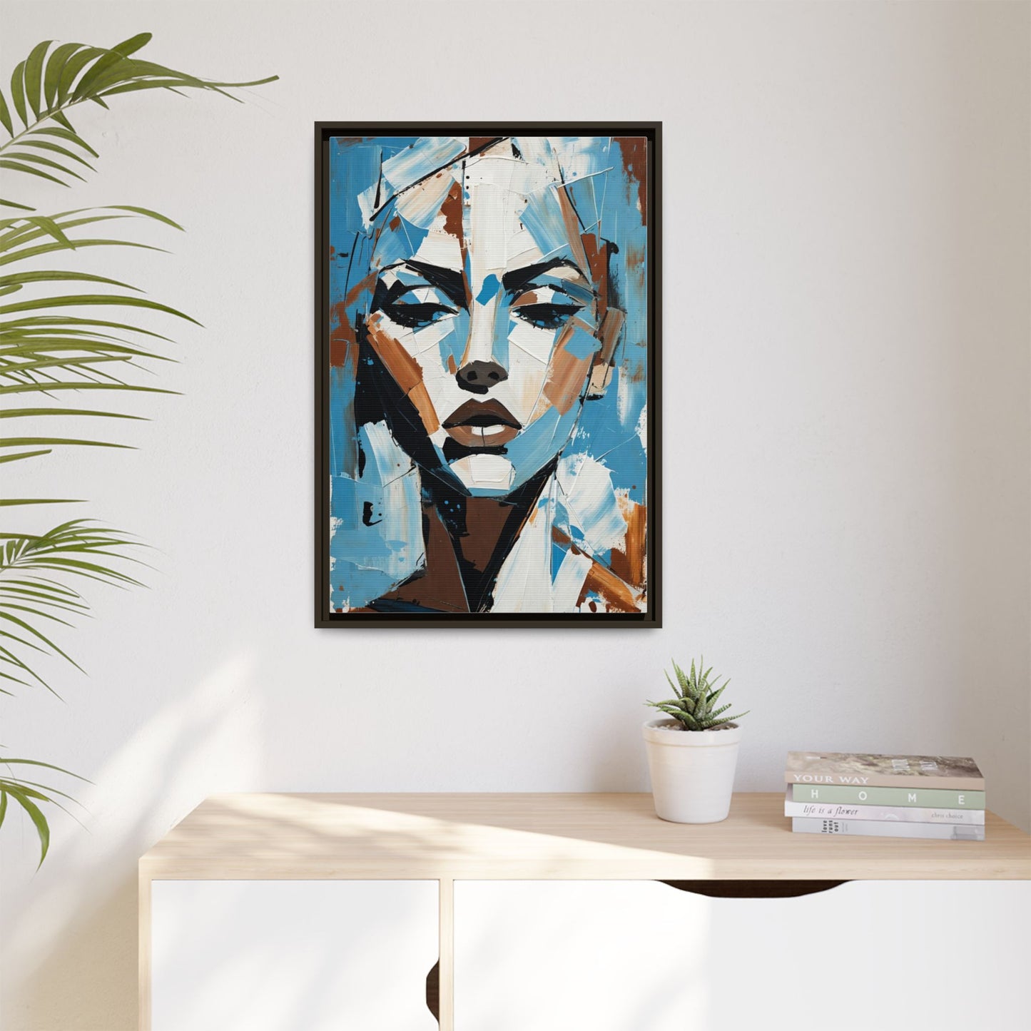 Abstract Blue Face Matte Canvas Wall Art — Framed Modern Portrait Print