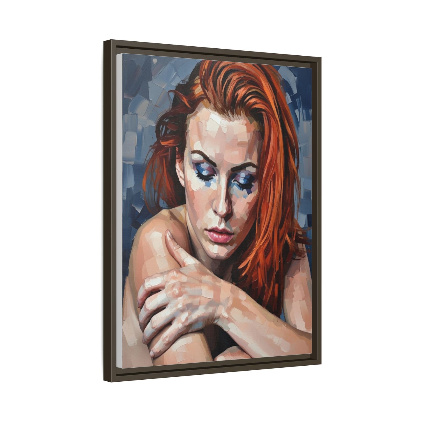 Framed Matte Canvas Art – Contemplative Redhead Portrait