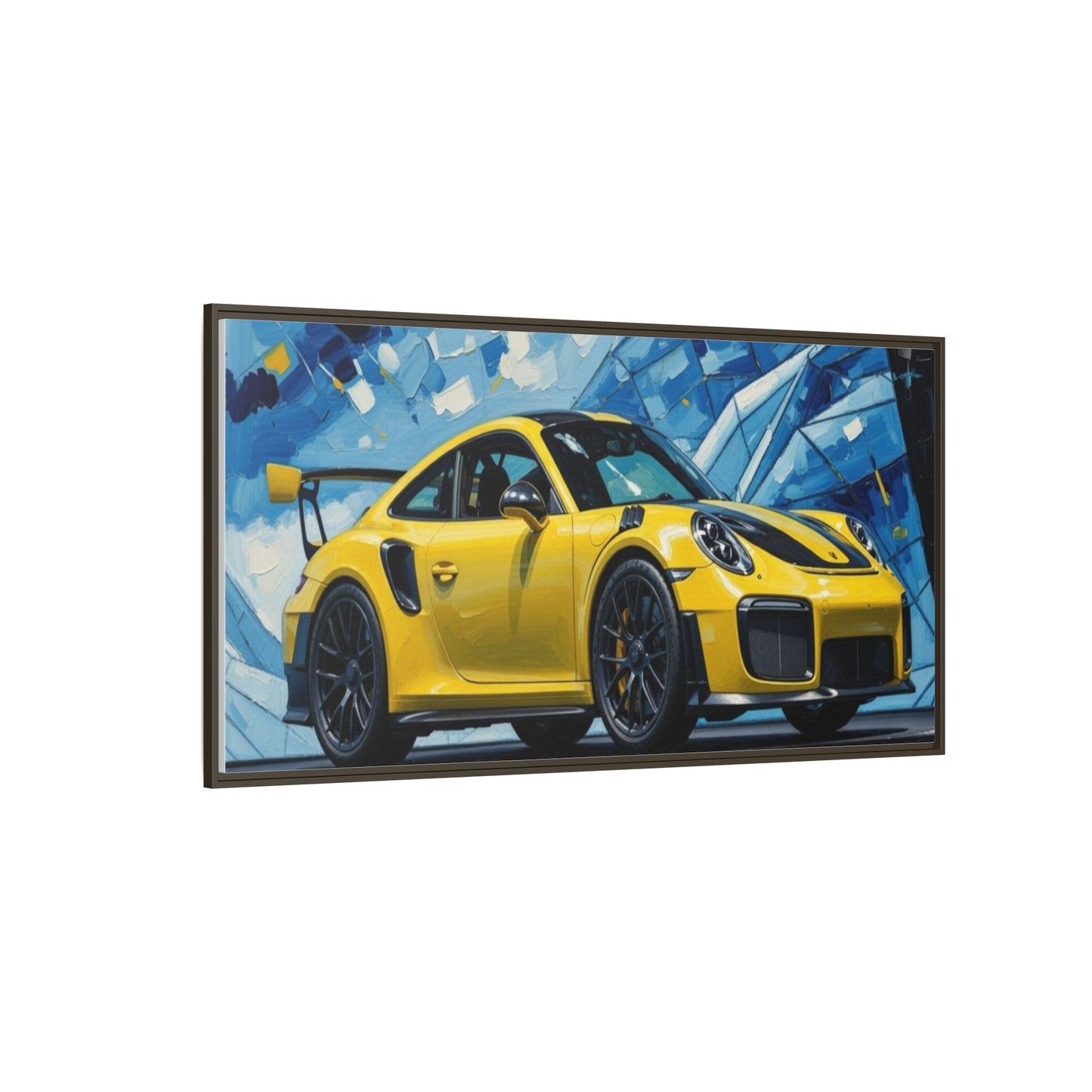 Yellow Porsche Sports Car Matte Framed Canvas – Modern Automotive Wall Art