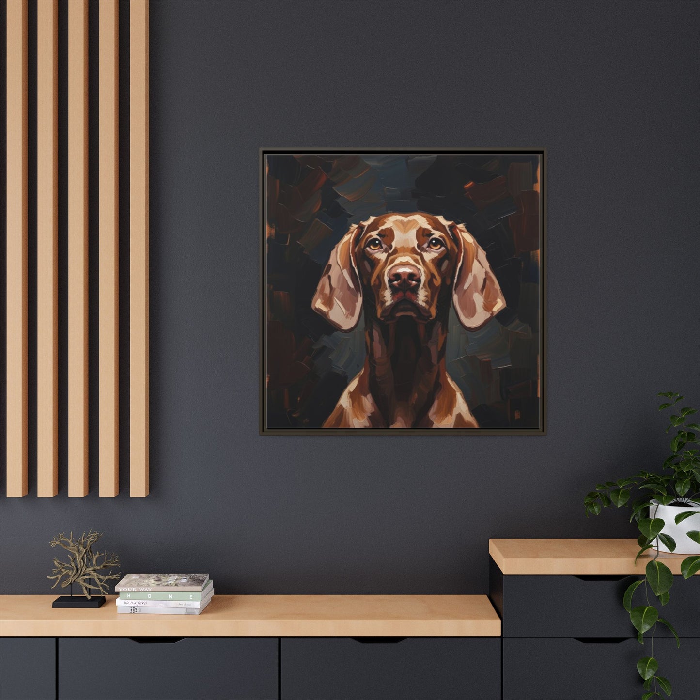 Framed Matte Canvas Dog Portrait – Brown Vizsla Wall Art
