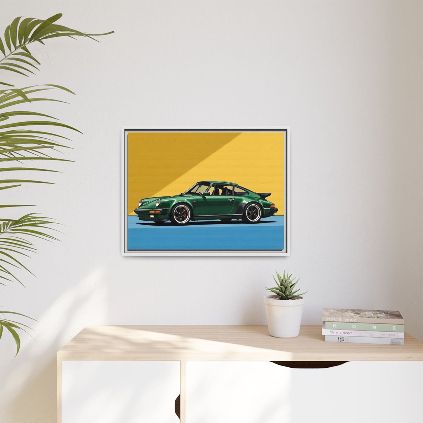 Framed Matte Canvas — Green Sports Car Wall Art