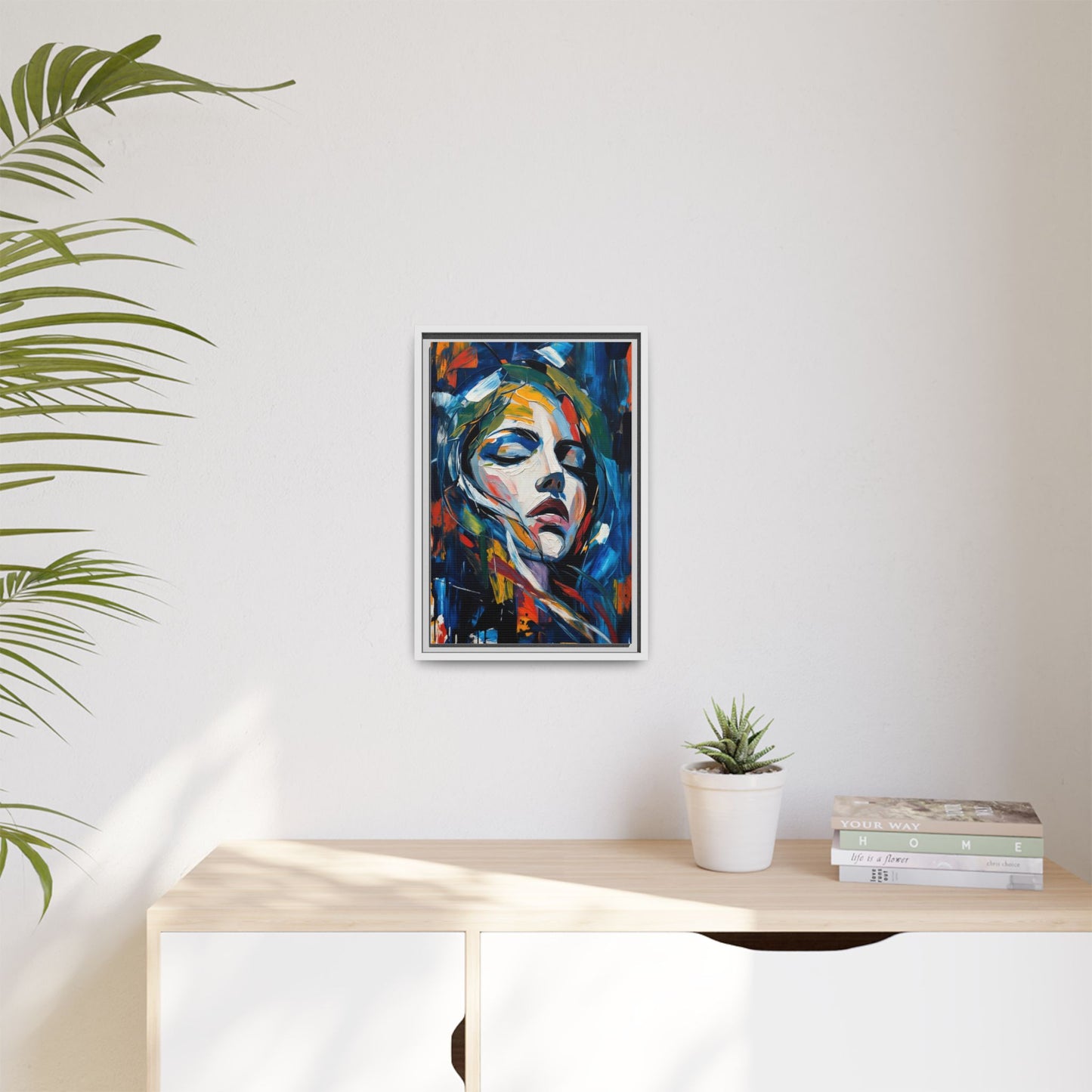 Abstract Colorful Woman Portrait — Framed Matte Canvas Wall Art