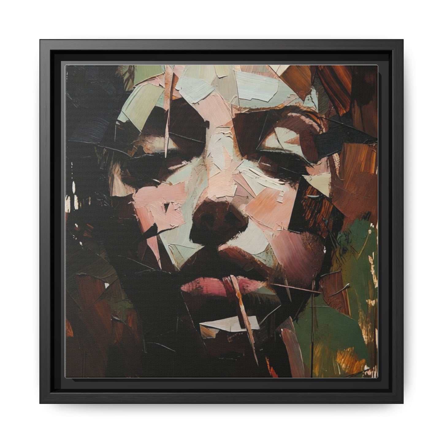 Matte Framed Canvas Art — Abstract Female Portrait, Moody Multicolor