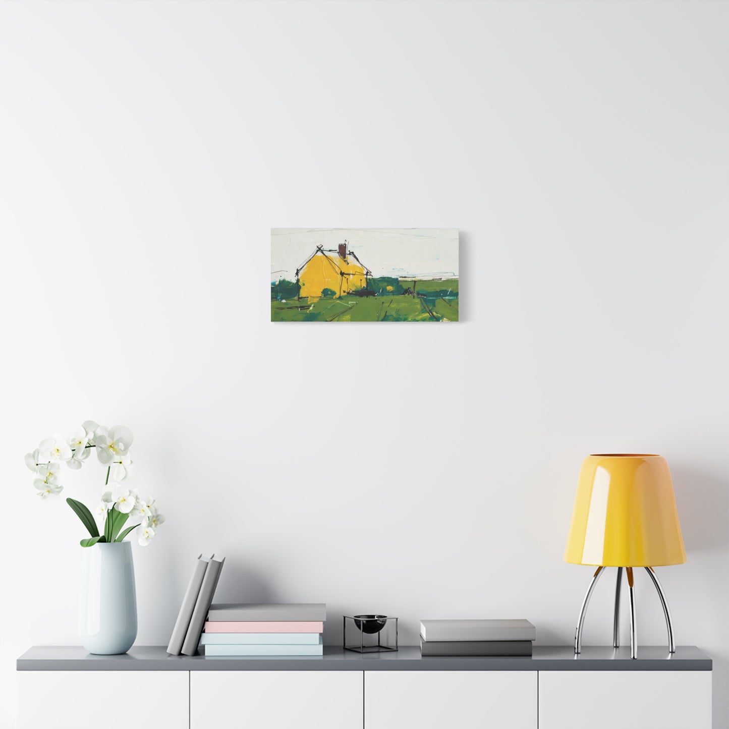 Yellow Cottage Landscape Canvas - Matte Stretched Wall Art