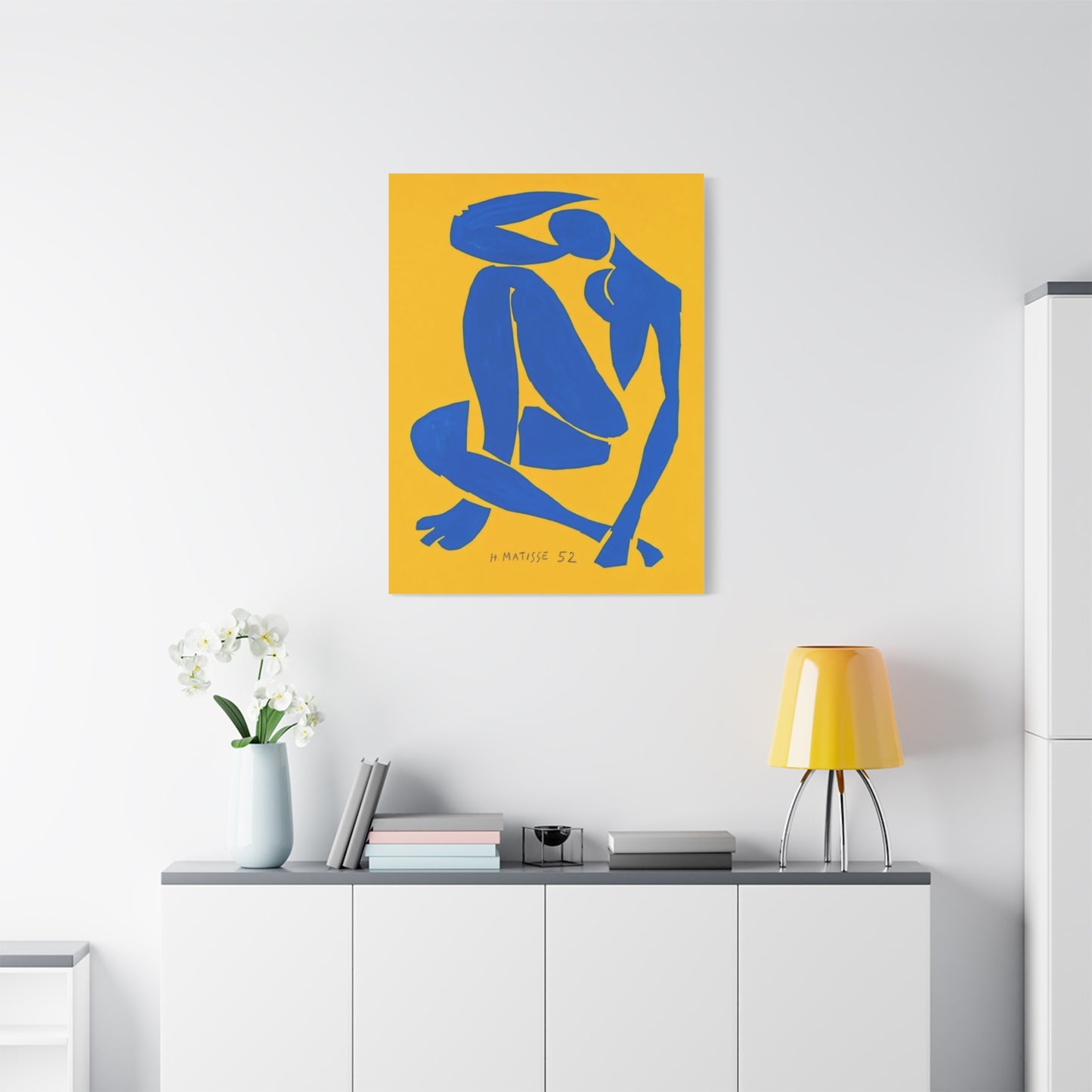 Blue Matisse Nude Silhouette Matte Canvas Print — Modern Yellow Wall Art