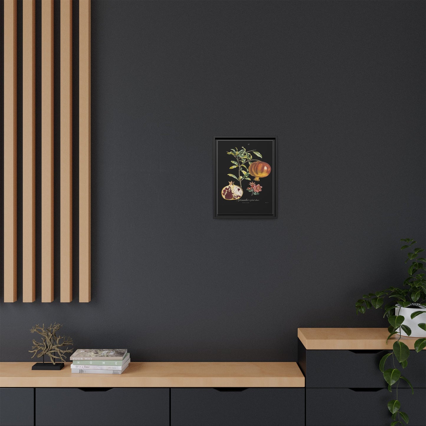 Pomegranate Botanical Framed Canvas Print — Vintage Fruit Wall Art