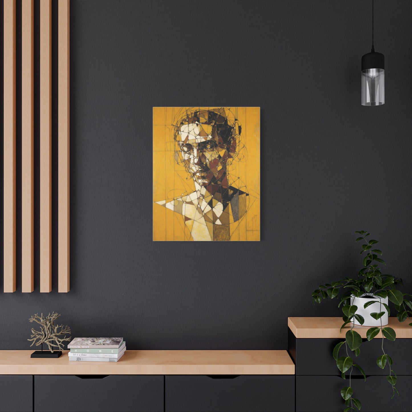 Geometric Portrait Matte Canvas Wall Art – Abstract Yellow Bust