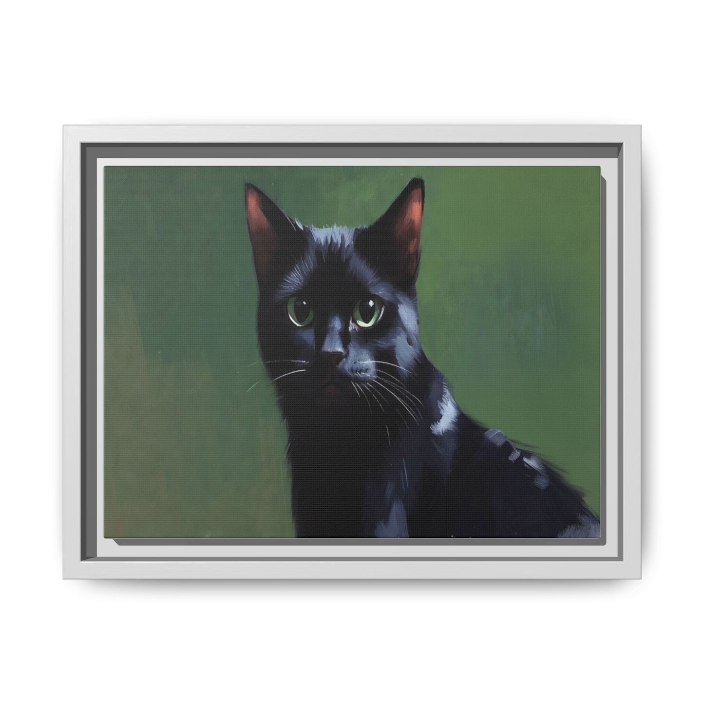 Framed Black Cat Portrait Canvas — Matte Multi-Color Wall Art
